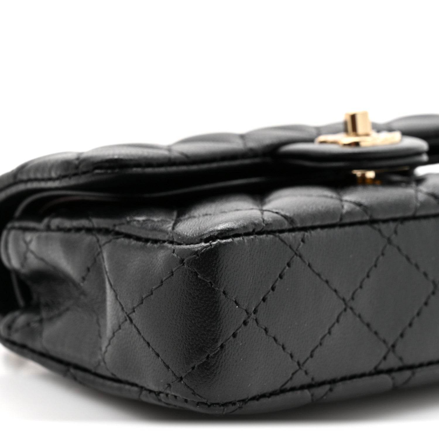 Lambskin Quilted Mini Flap Bag Charm With Hook Black