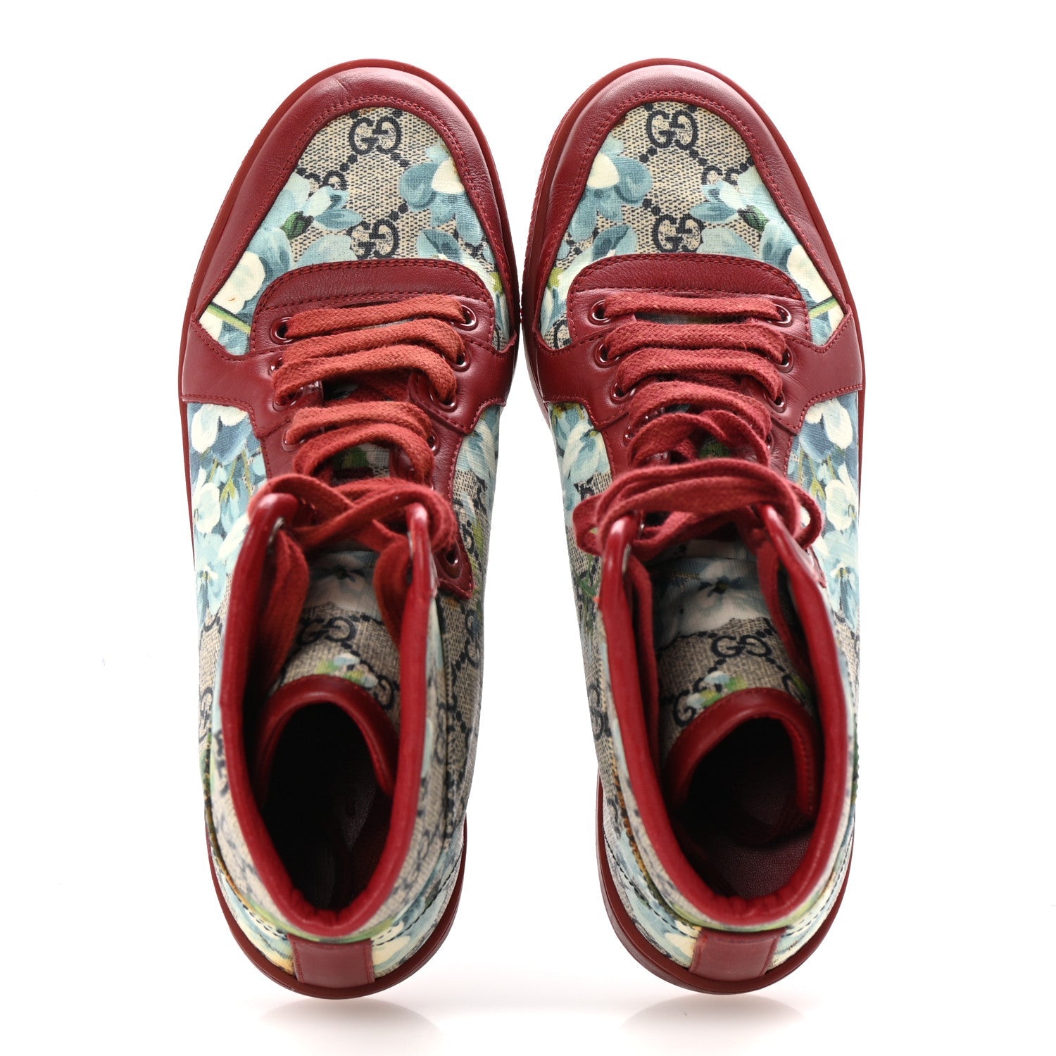 GG Supreme Monogram Blooms Womens High Top Sneakers 36.5 Beige Blue Navy Red