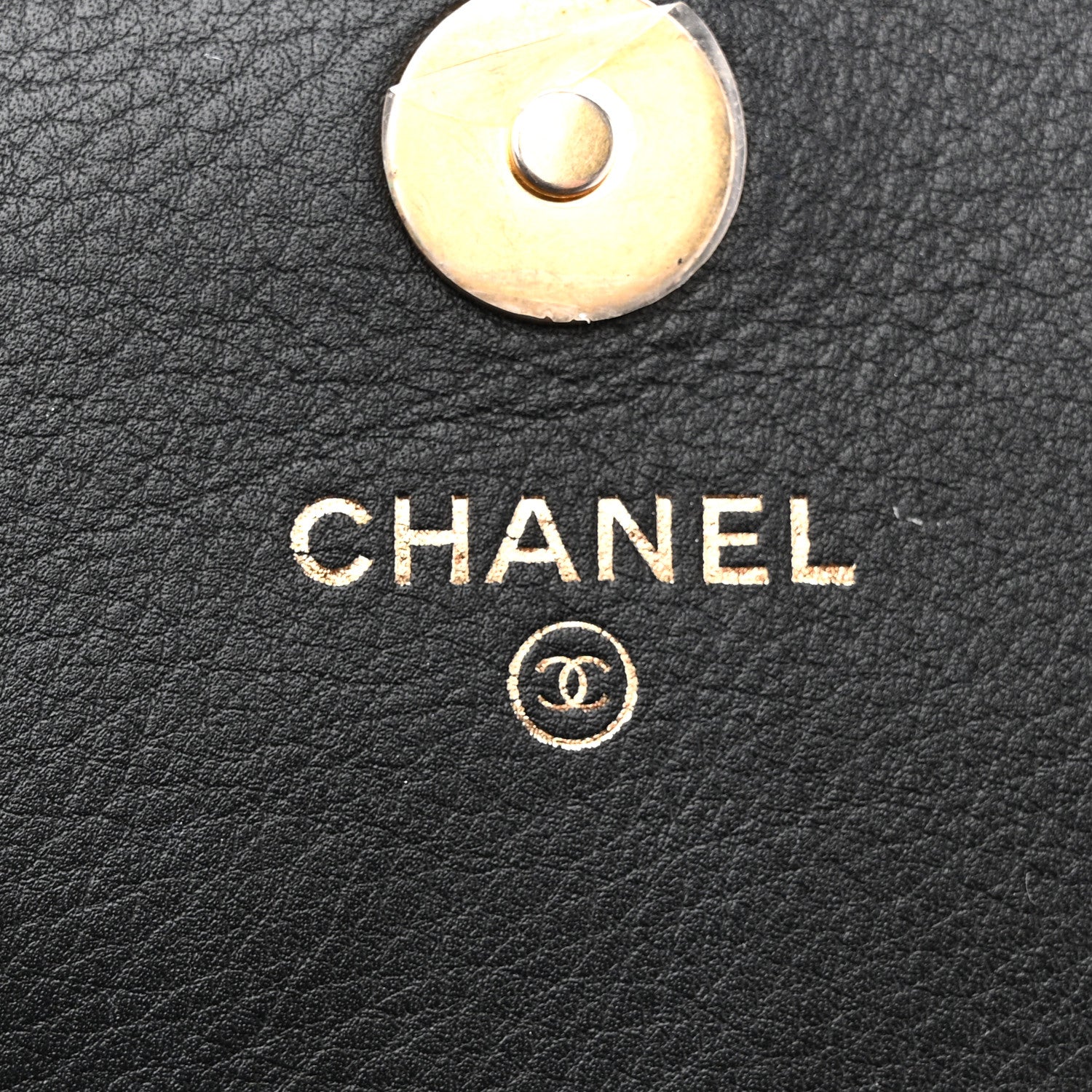 Calfskin Quilted Front Logo Enchained Clutch Black