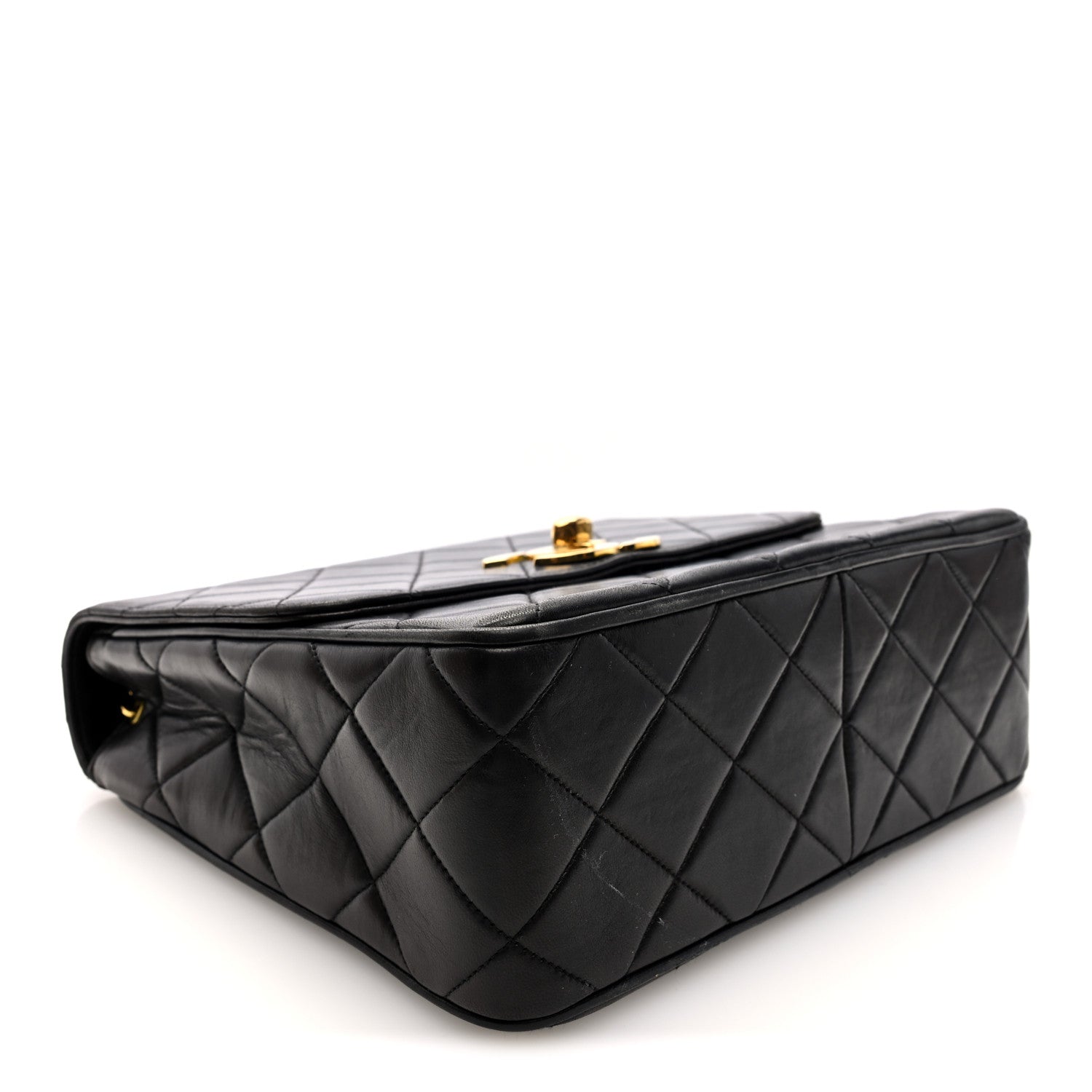 Lambskin Quilted Single Flap Shoulder Bag Black