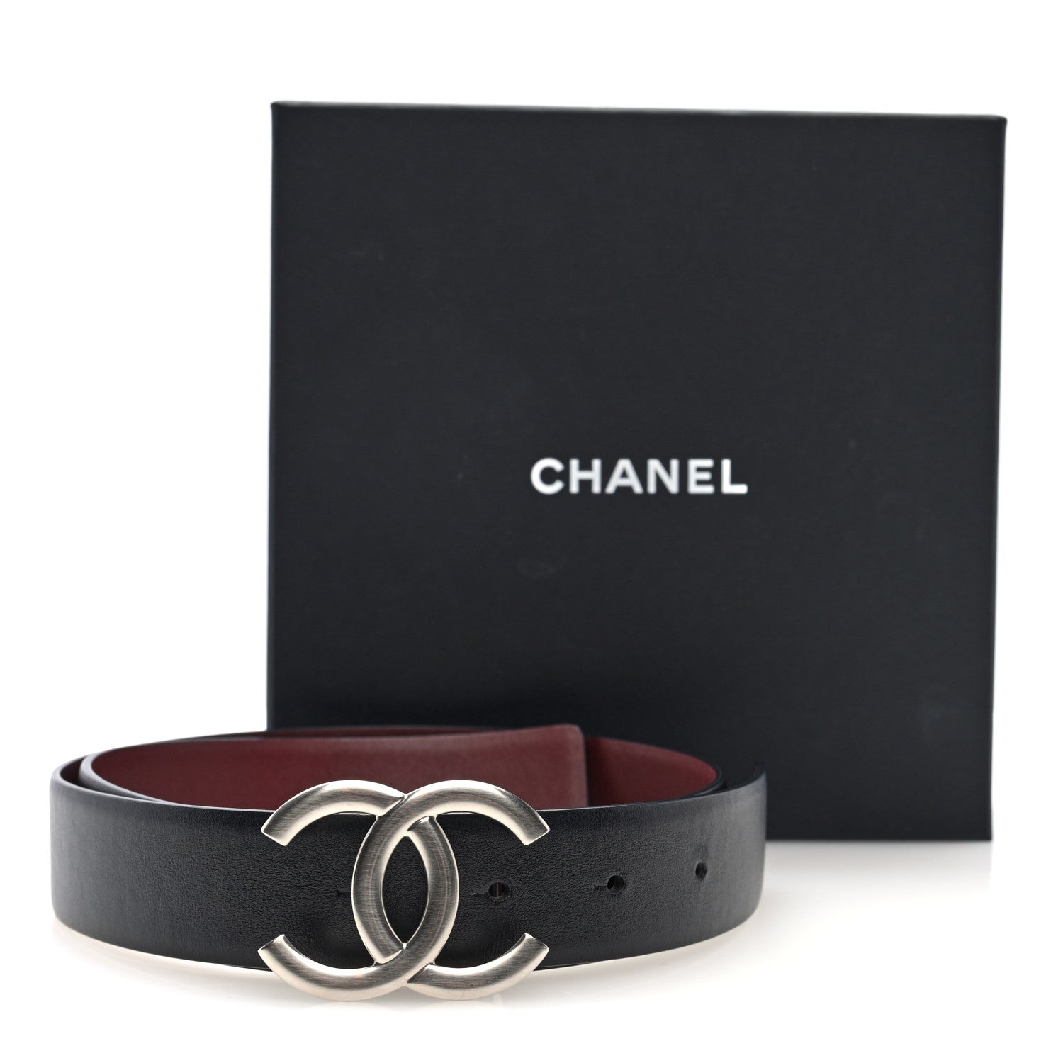 Calfskin CC Reversible Belt 70 Black Burgundy