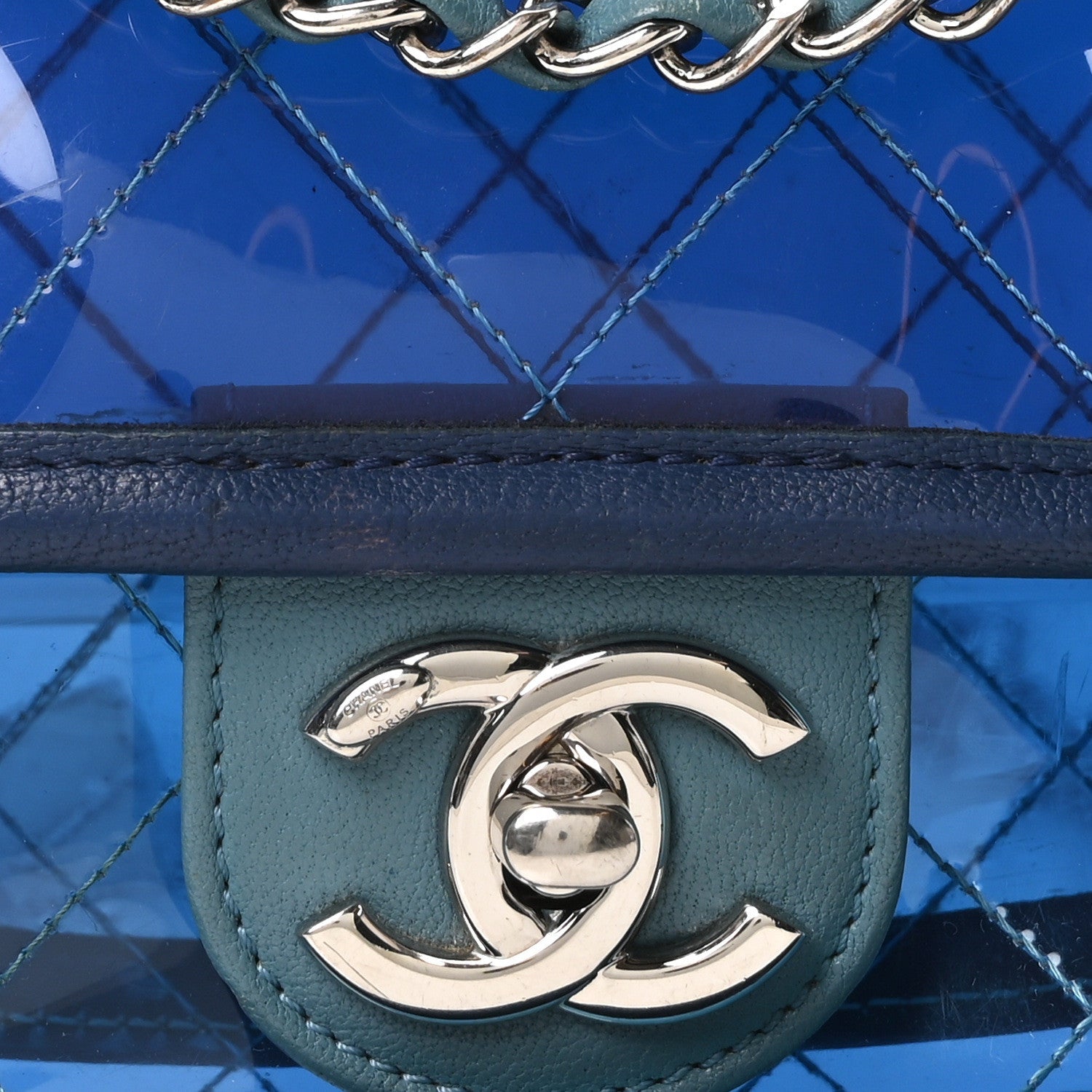 PVC Lambskin Stitched Medium Coco Splash Flap Blue