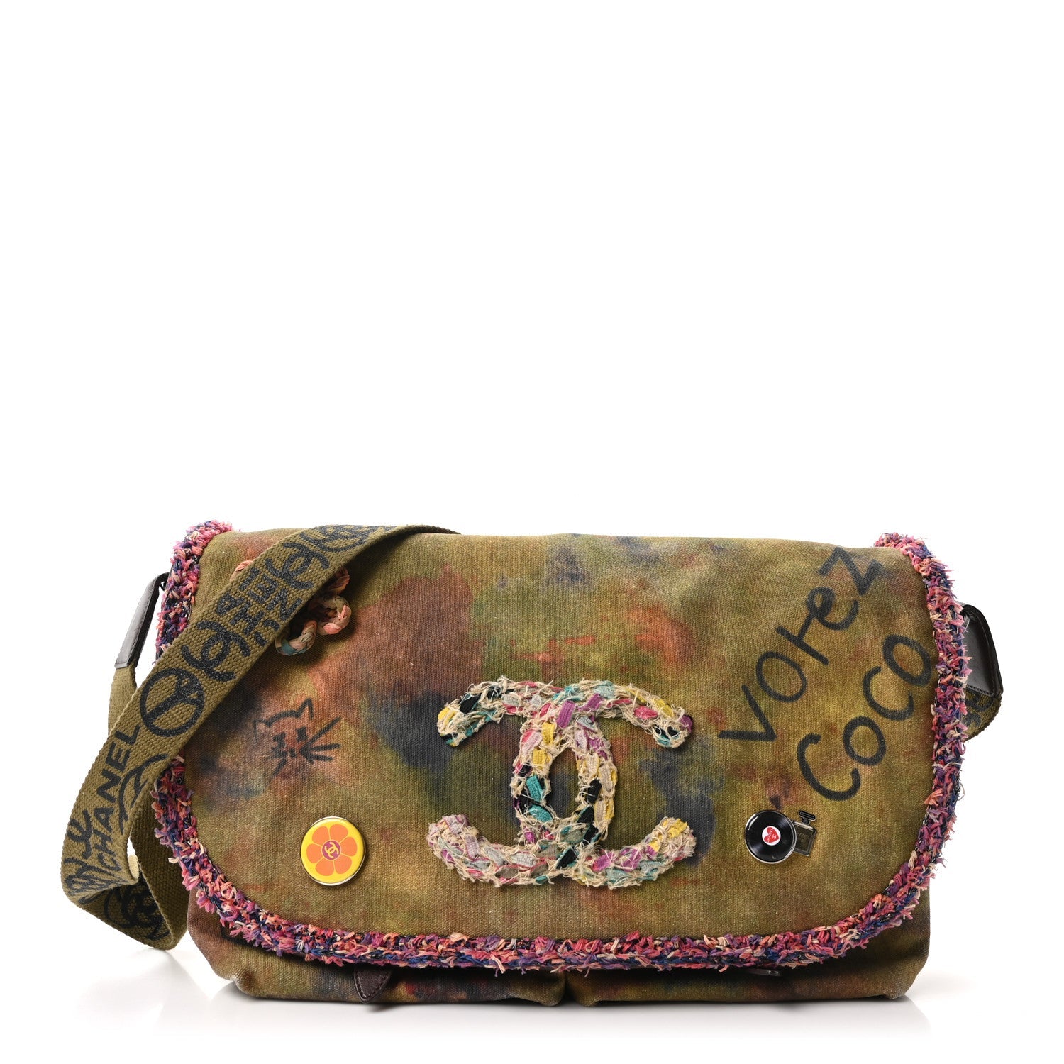 Washed Toile Large Graffiti On The Pavements Messenger Khaki Multicolor
