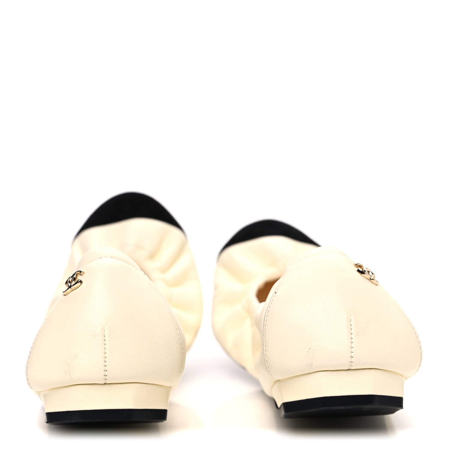 Lambskin Suede CC Elastic Cap Toe Ballerina Flats 39.5 Beige Black