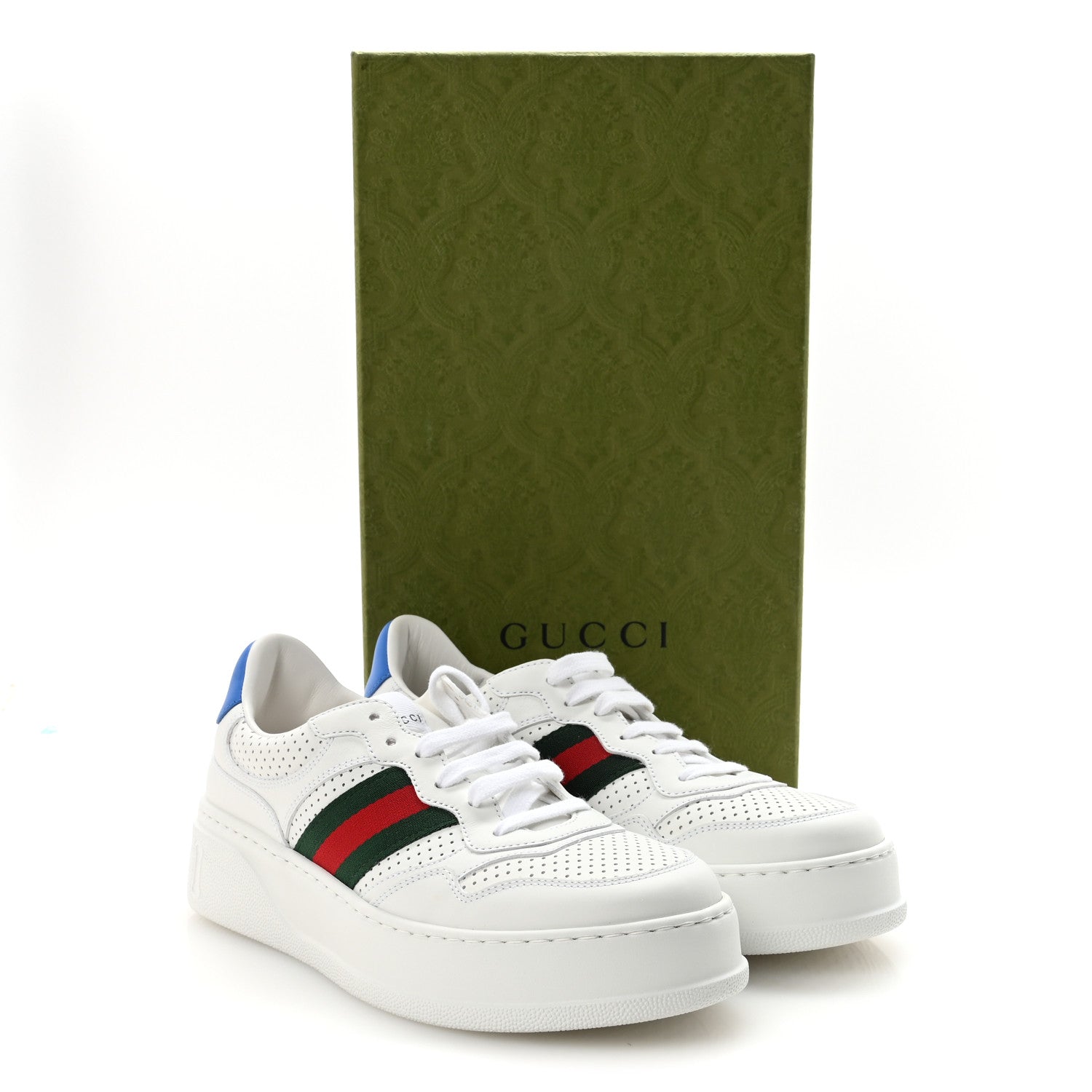 Calfskin Web Perforated Womens Platform 55mm Sneakers 39.5 White Bright Splash
