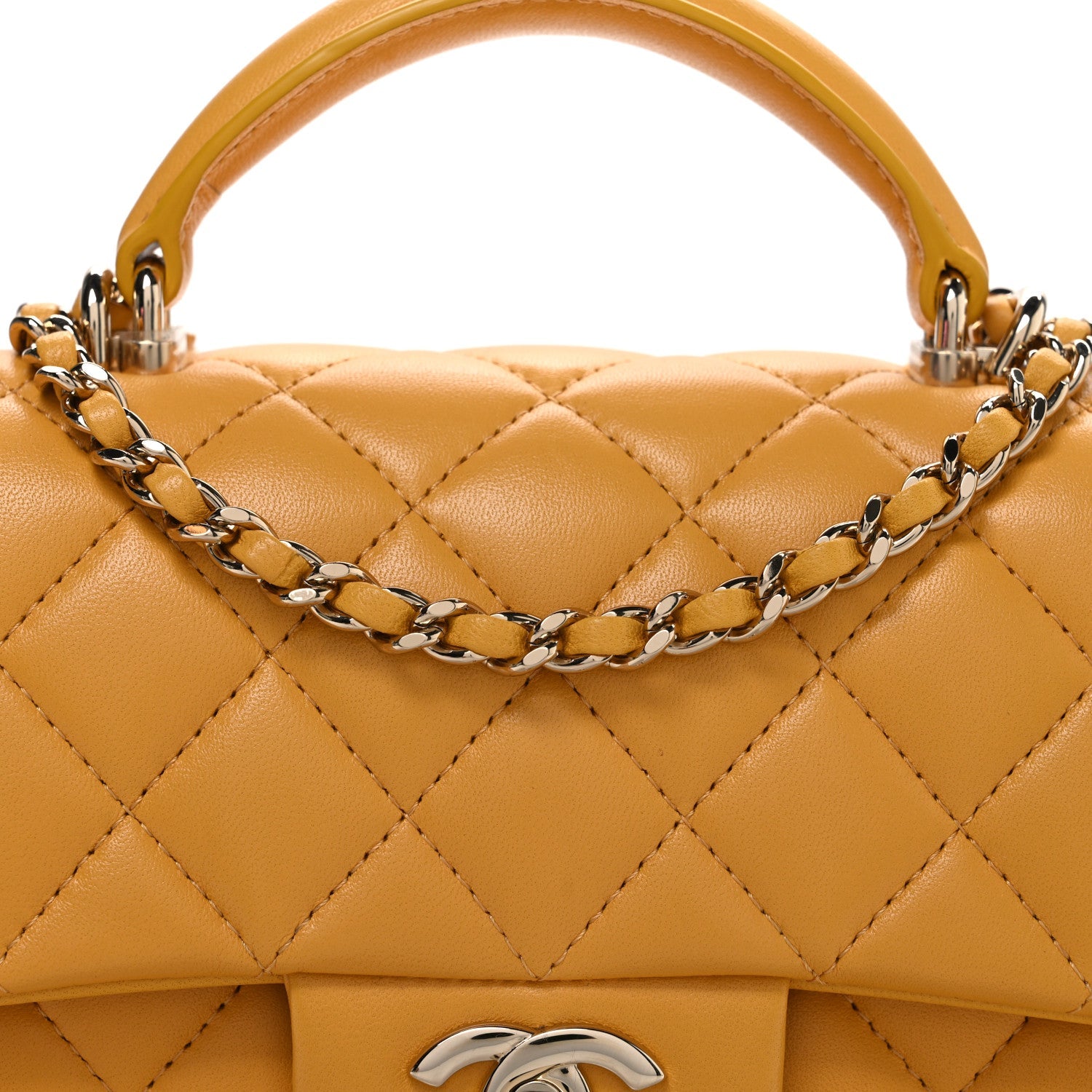 Lambskin Quilted Mini Top Handle Rectangular Flap Yellow