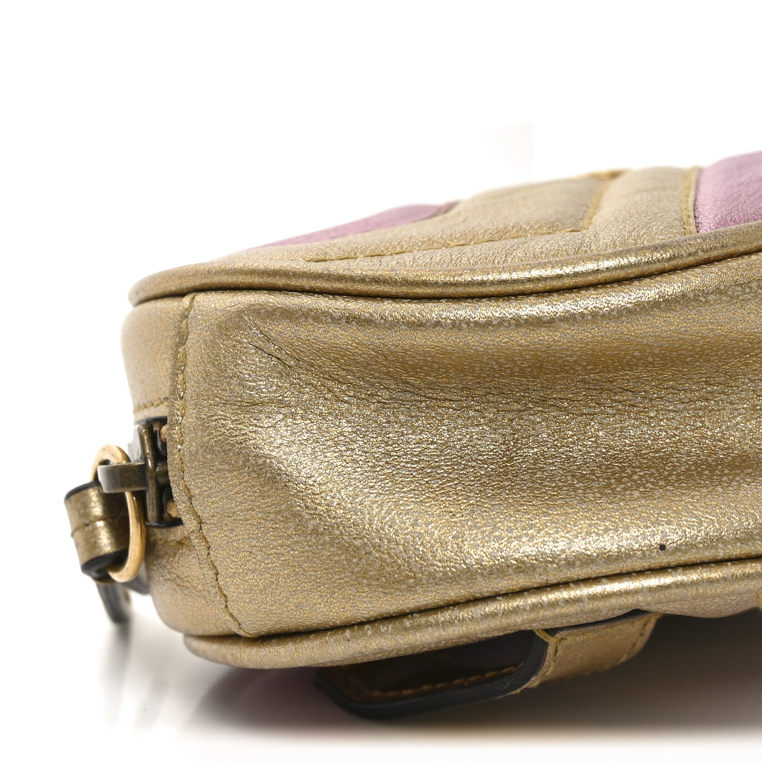 Metallic Nappa Matelasse Heart GG Marmont Belt Bag 85 34 Oro Vecchio Rosa