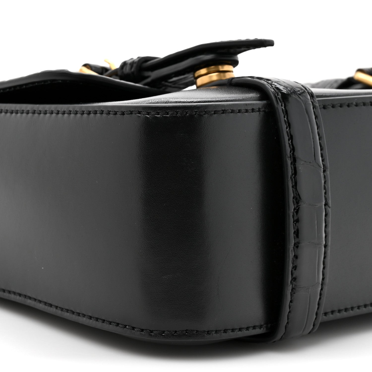 Calfskin Crocodile GG Double Buckle Medium Messenger Bag Black