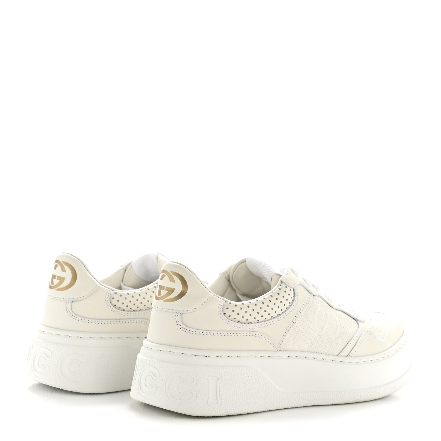 Calfskin GG Tennis Embossed Perforated Womens Platform 55mm Sneakers 37 Great White