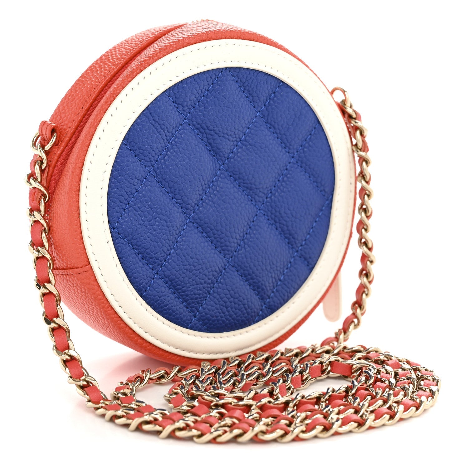 Caviar Quilted Round Filigree Crossbody Blue White Red