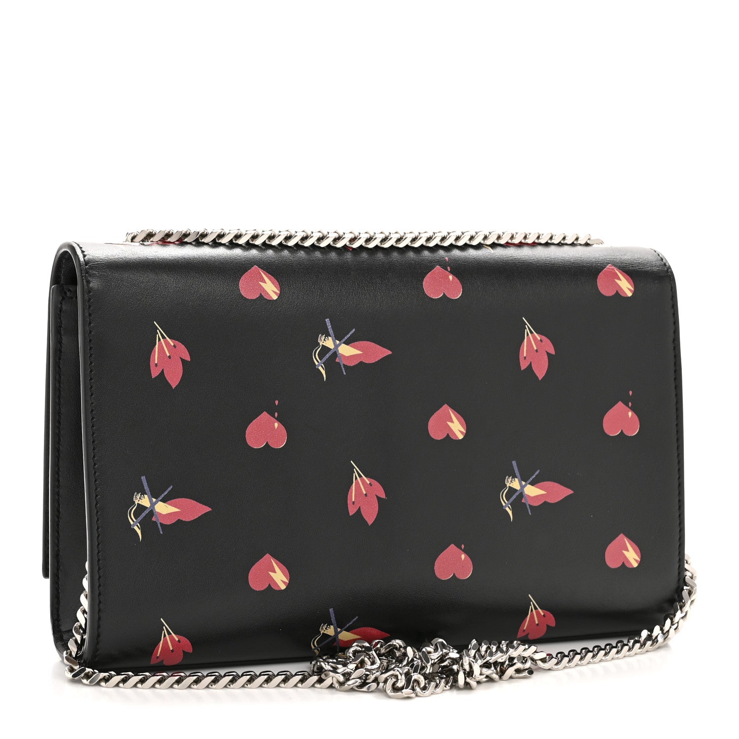 Calfskin Medium Heart Bolts Monogram Kate Satchel Black