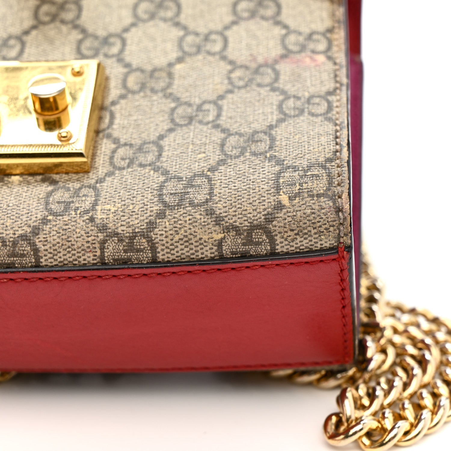 GG Supreme Monogram Calfskin Small Padlock Shoulder Bag Beige Hibiscus Red New Rosette