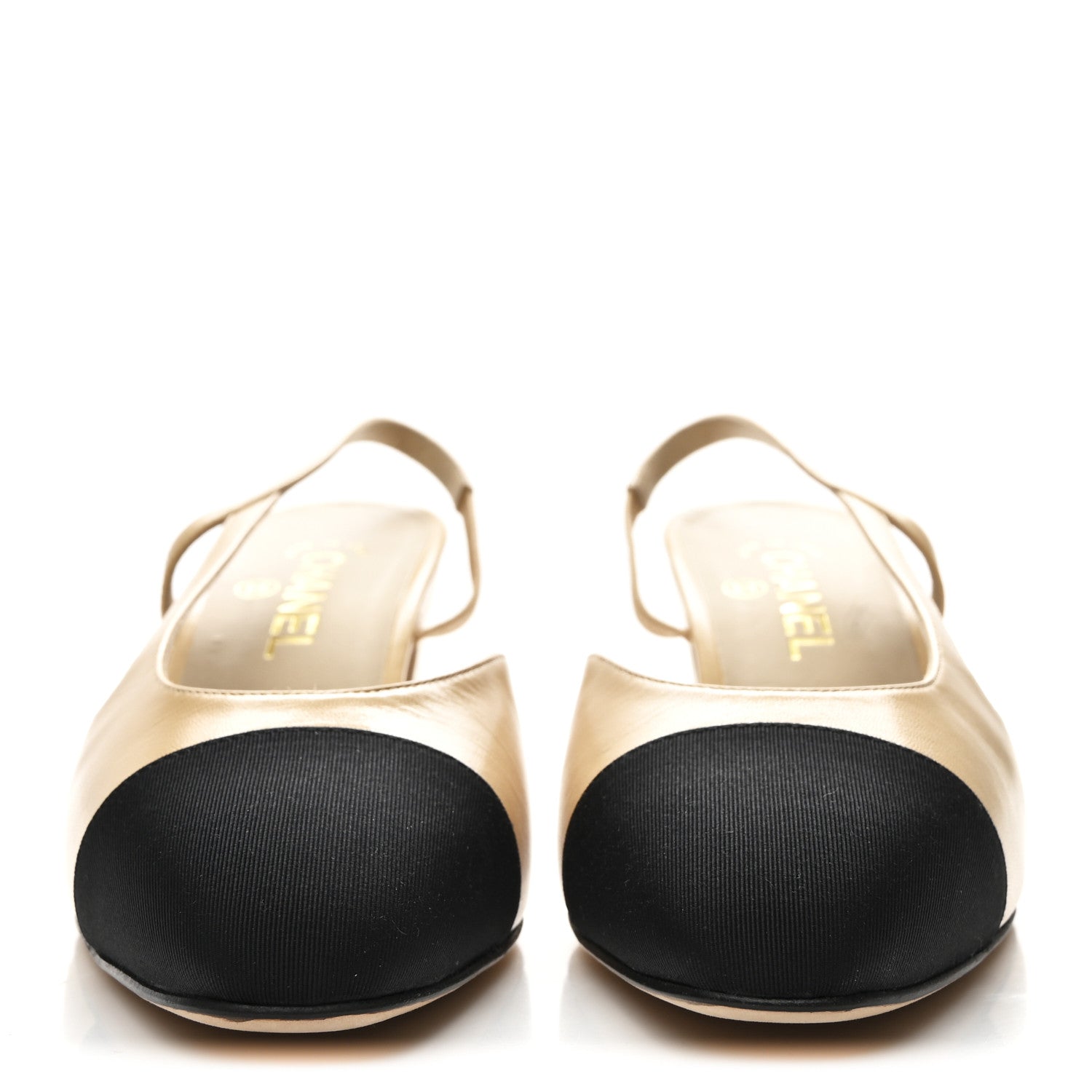 Goatskin Grosgrain Cap Toe CC Slingback Pumps 40.5 Beige Black