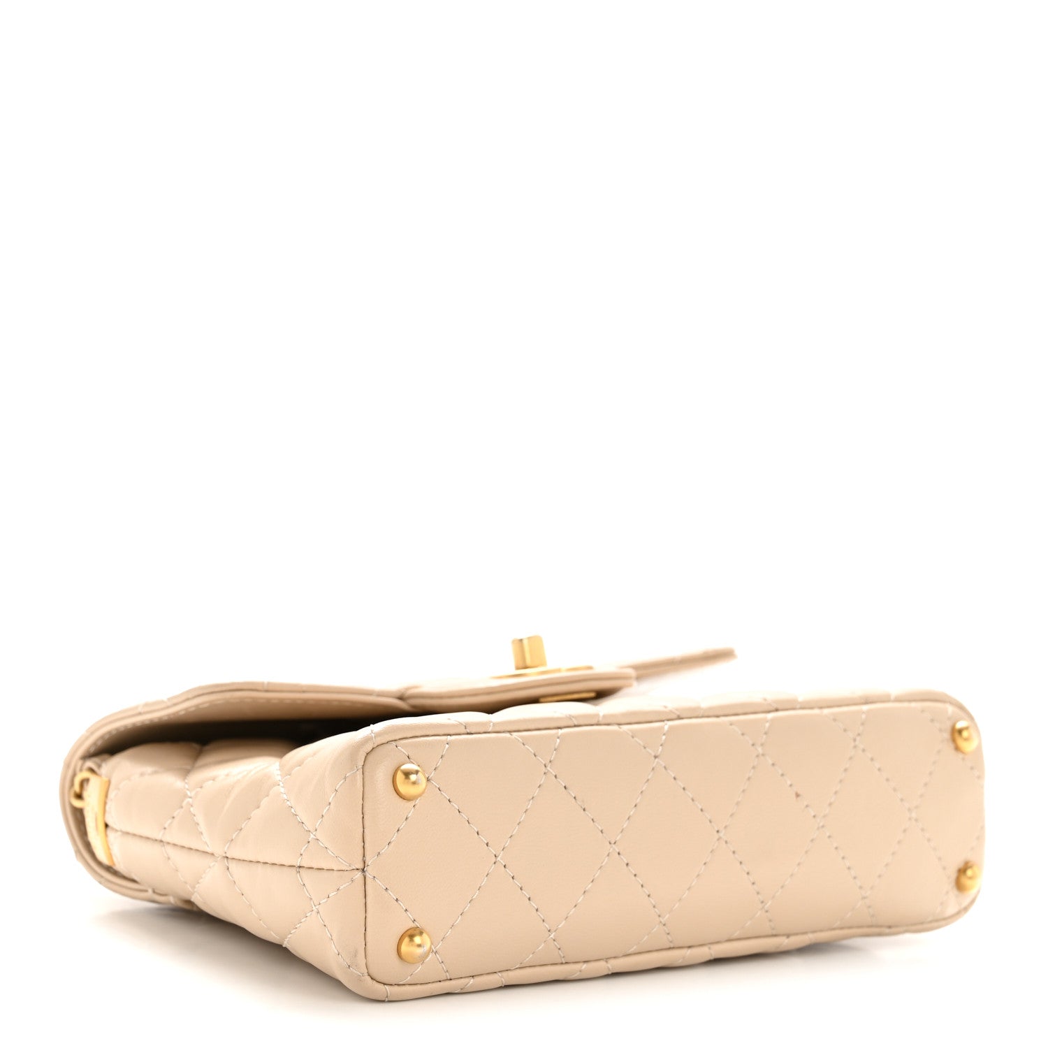 Lambskin Quilted Small Flap Top Handle Bag Beige