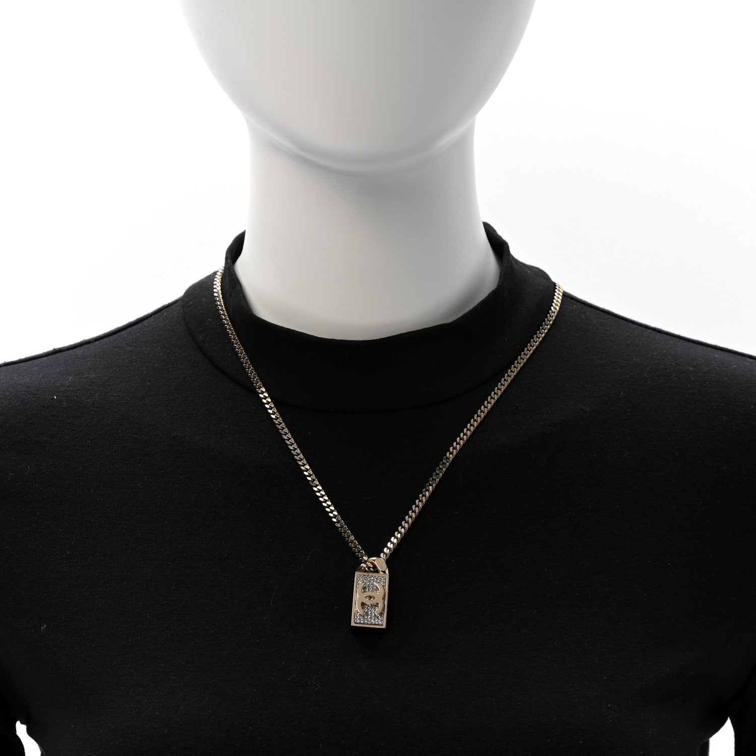 Crystal Dog Tag Charm Necklace Gold