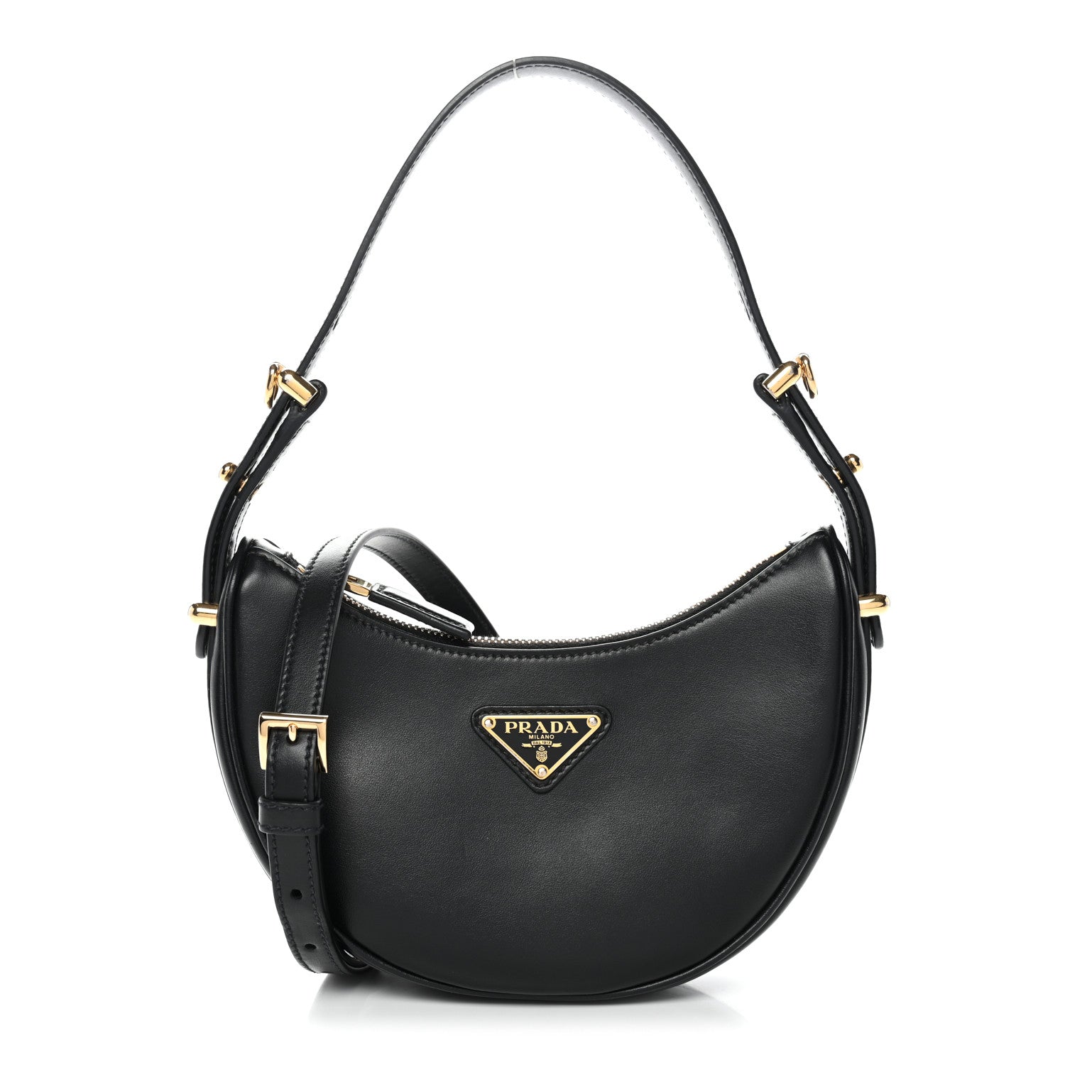 Soft Calfskin Arque Shoulder Bag Black