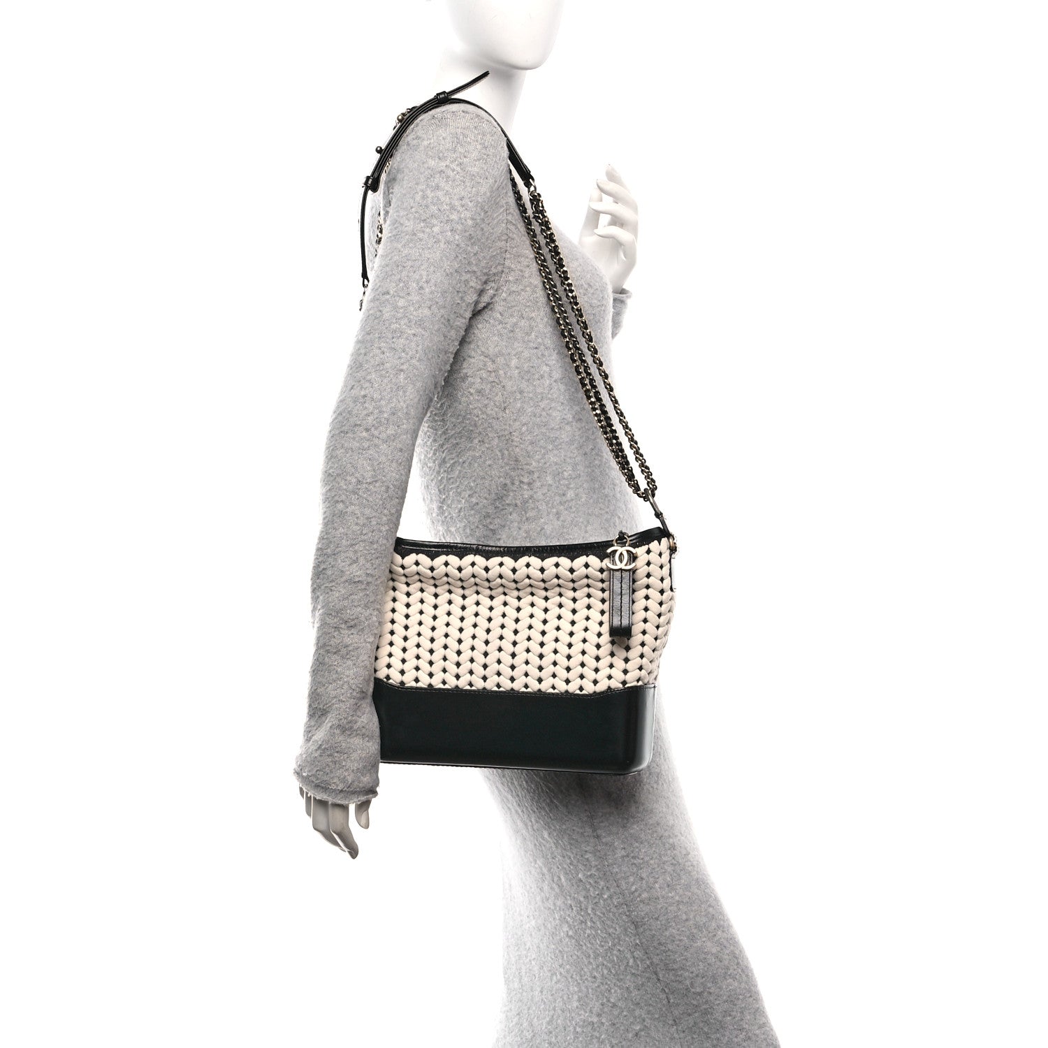 Wool Calfskin Medium Gabrielle Hobo Black White