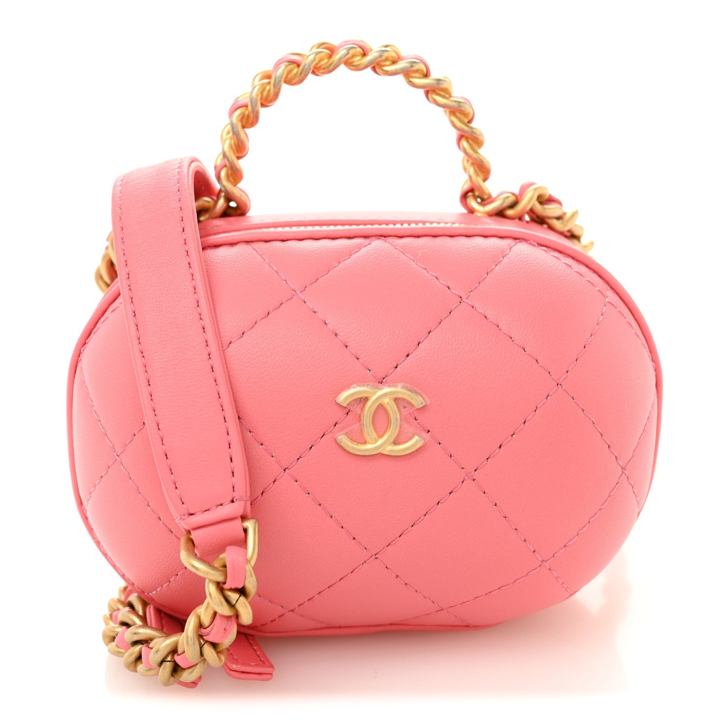 Lambskin Quilted CC Bubble Vanity Case With Chain Pink