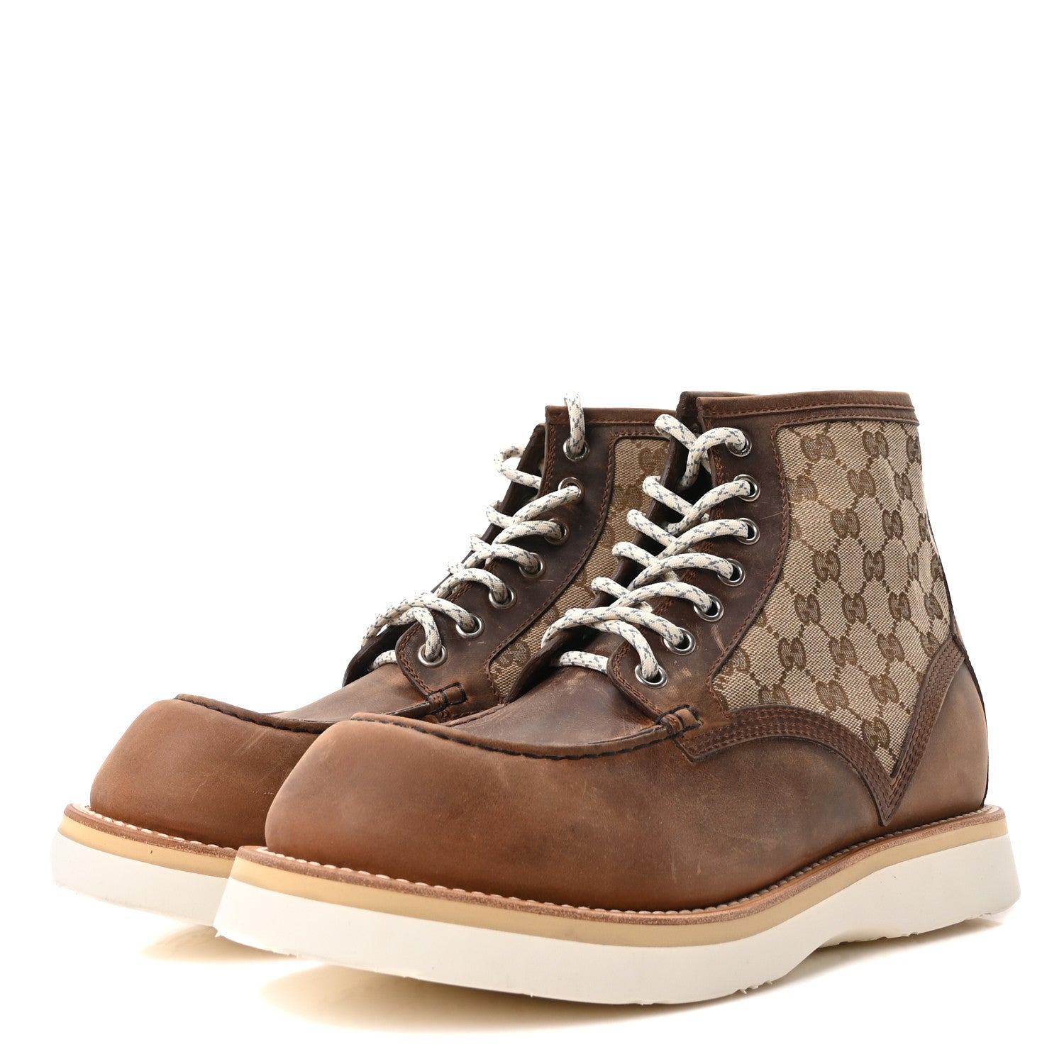 Garrett Calfskin Monogram Mens Ala Boots 12 Beige Ebony Cuir
