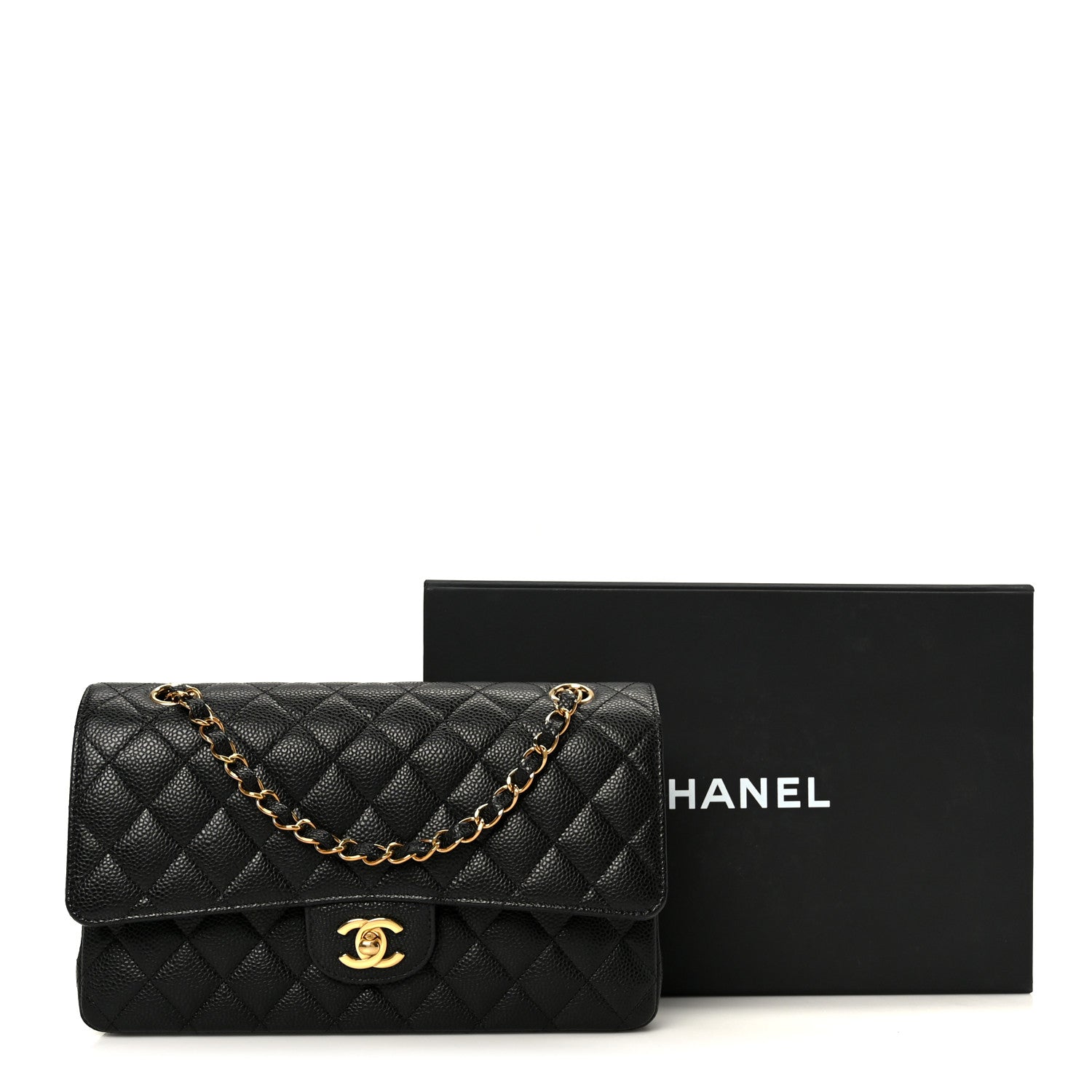 Caviar Quilted Medium Double Flap Black