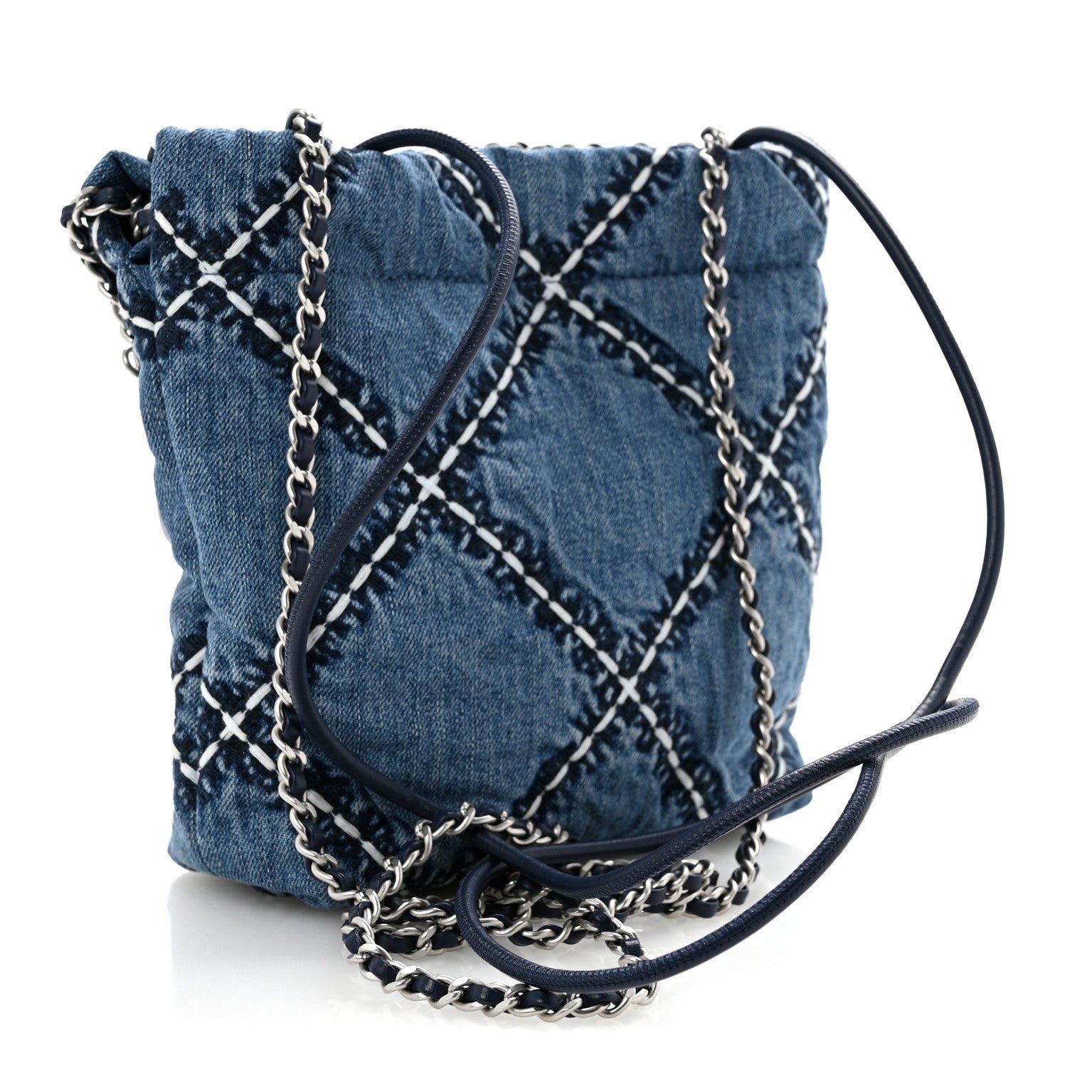 Denim Stitched Quilted Mini Chanel 22 Blue