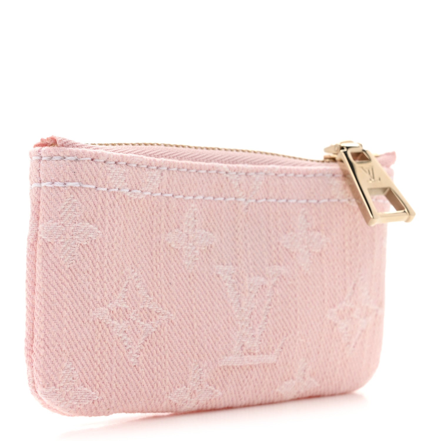 Monogram Denim Key Pouch Washed Pink
