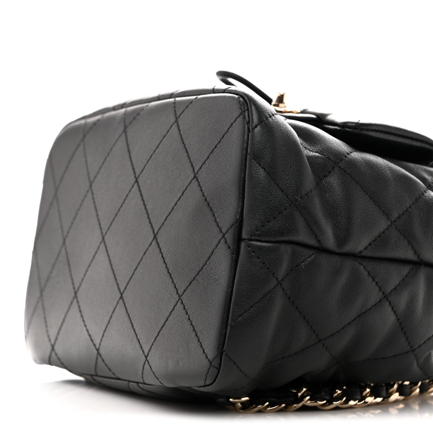 Lambskin Quilted Double Pocket Drawstring Backpack Black