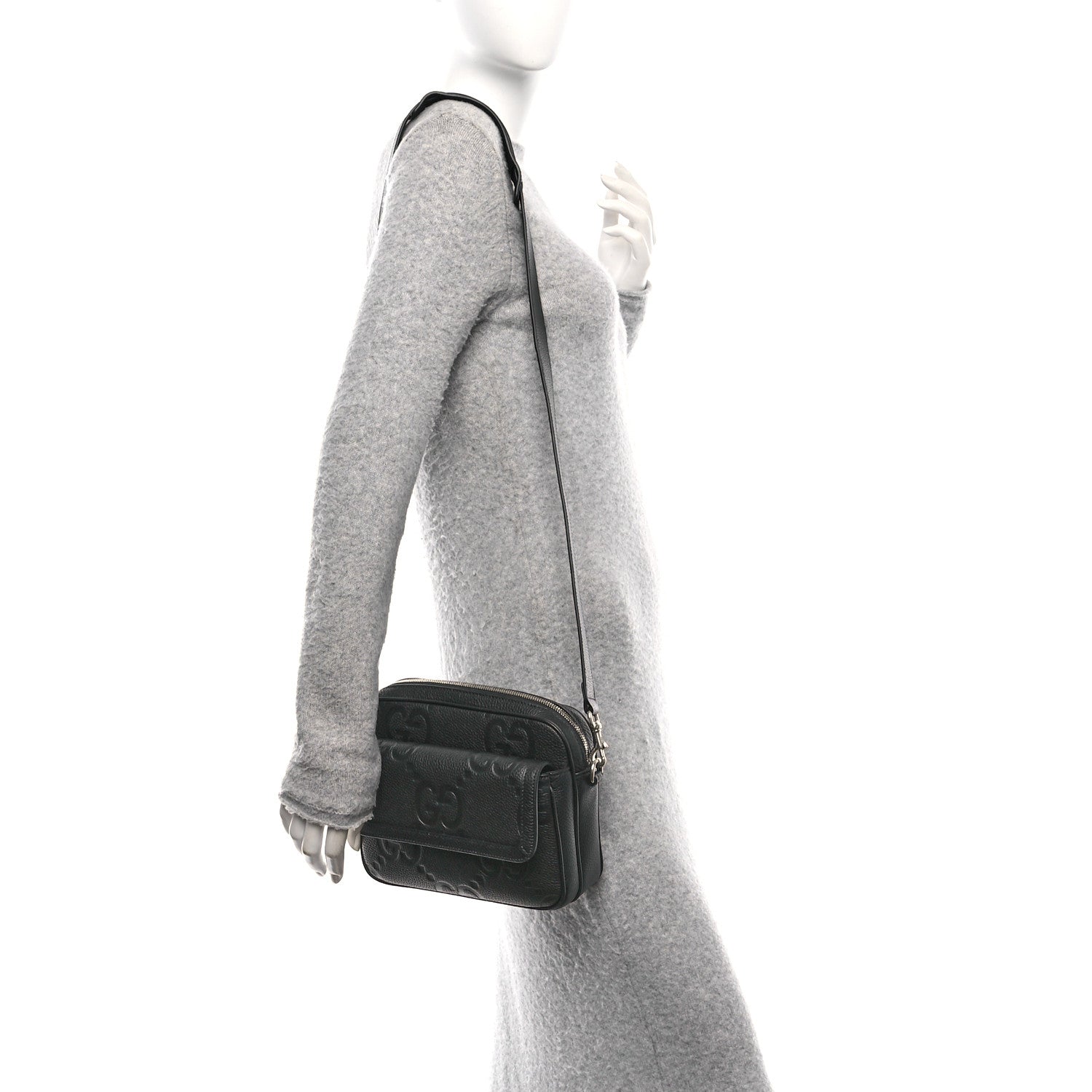 Piuma Calfskin Jumbo GG Embossed Small Messenger Bag Black