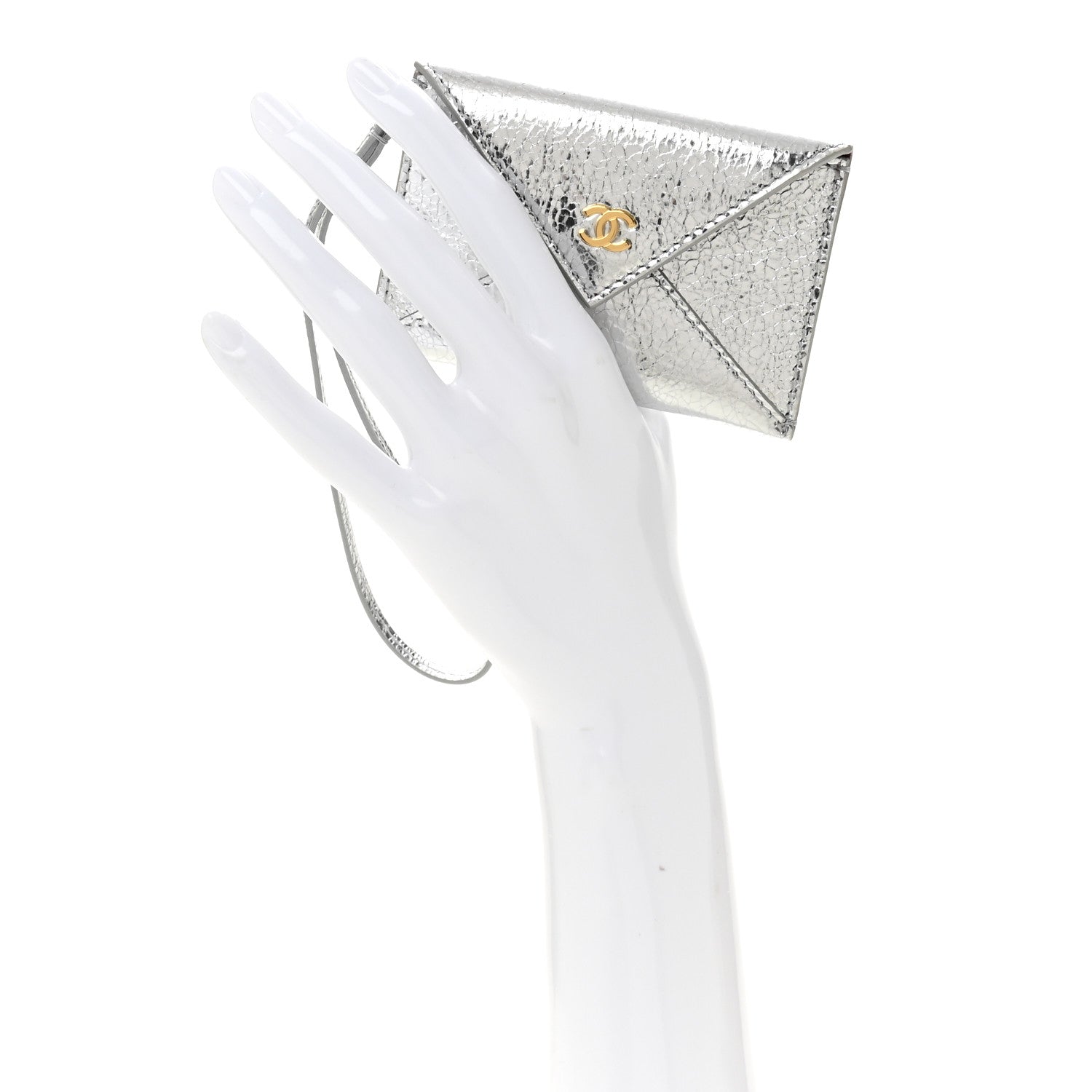 Metallic Lambskin Card Holder Bag Charm Silvery