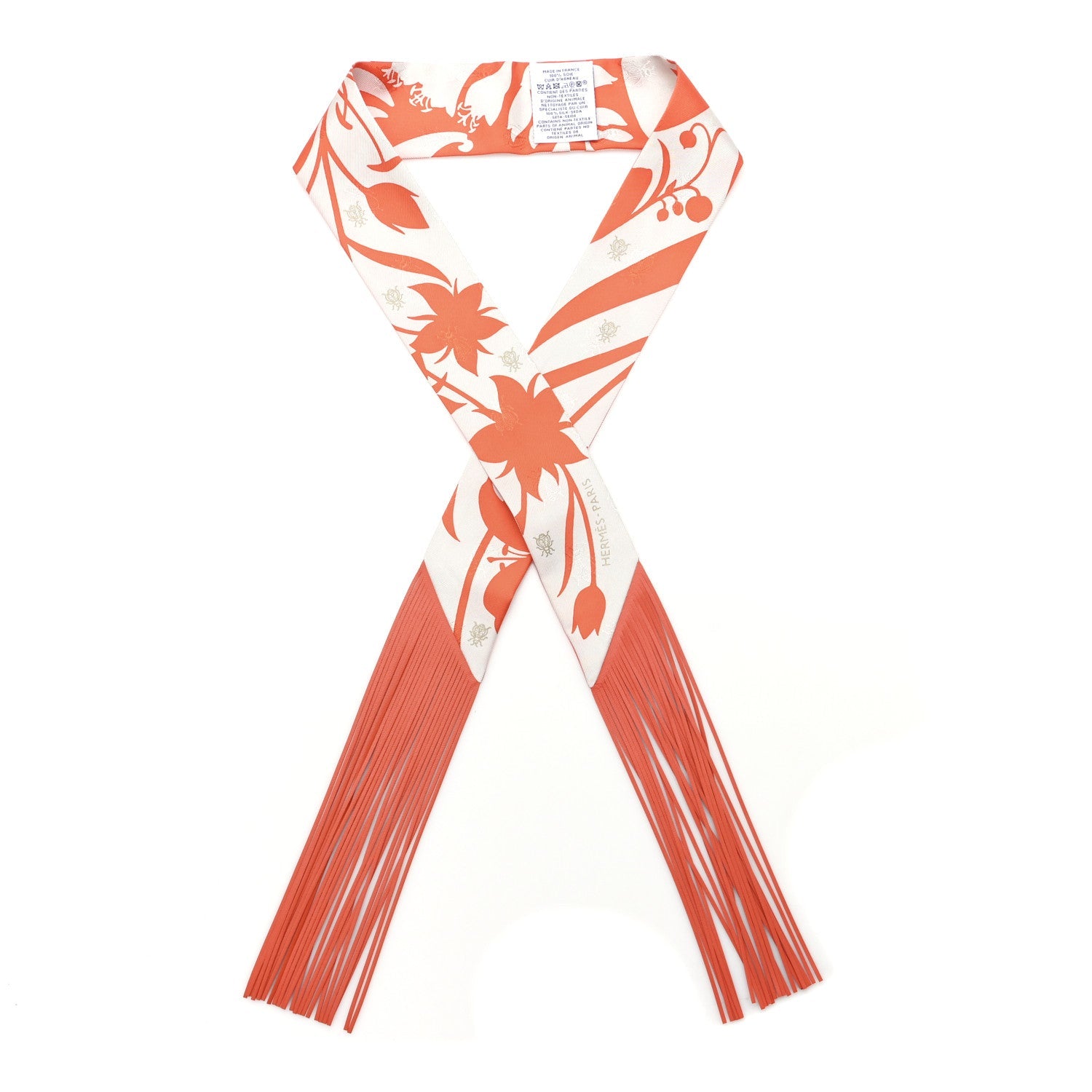 Silk Calfskin Bouquet Final Fringed Twilly Orange Gris Perle Vermillion