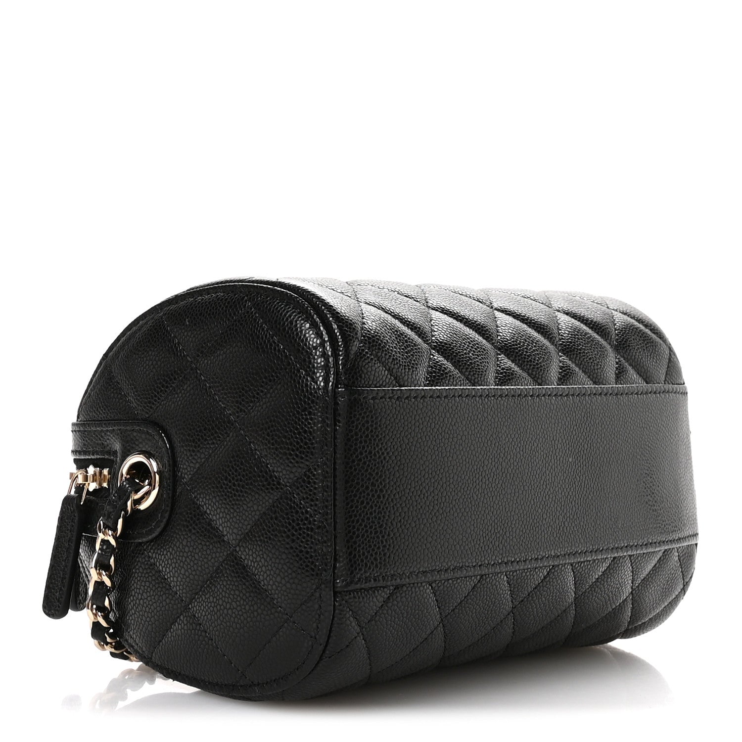 Caviar Quilted Barrel Clutch With Chain Black