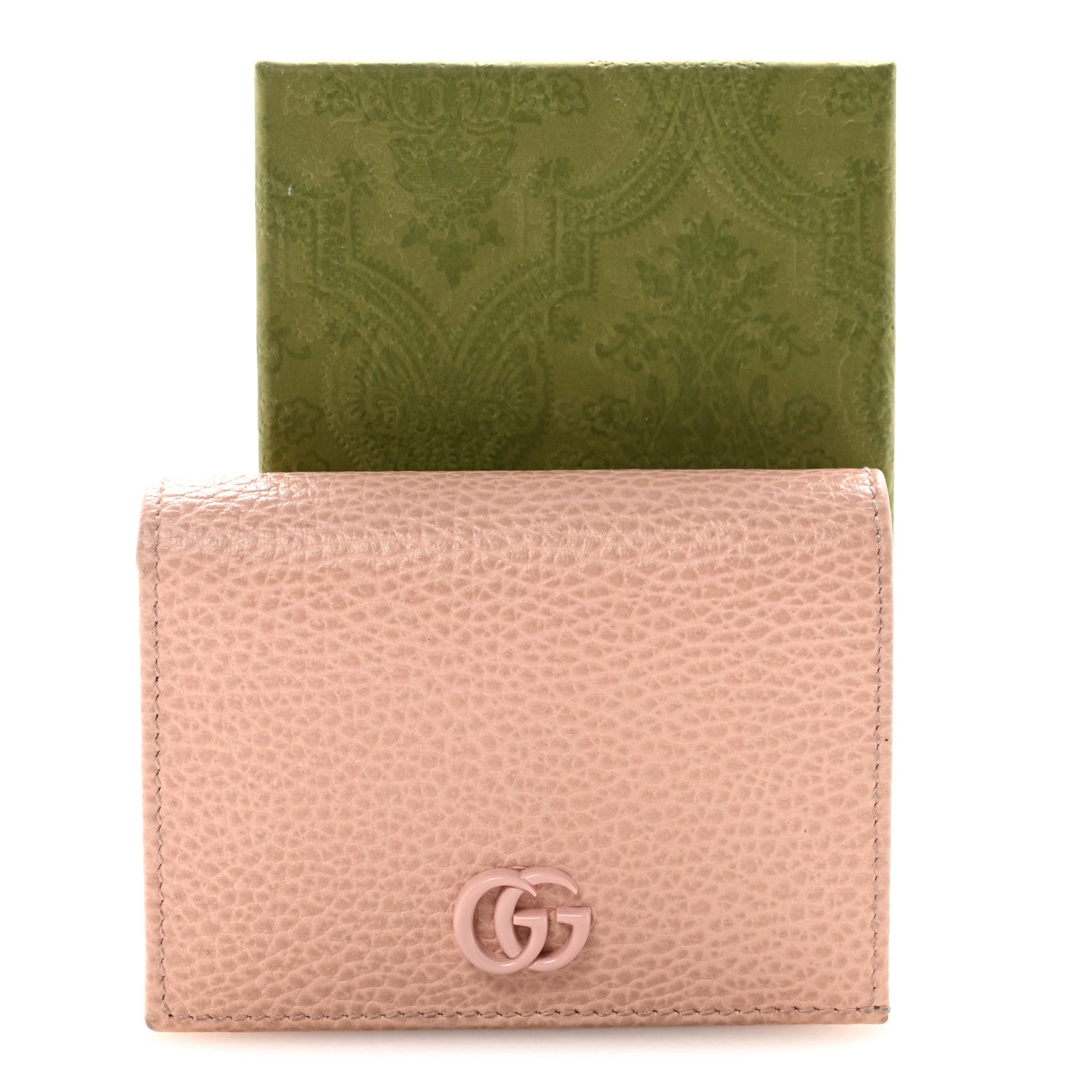 Dollar Calfskin Enamel Monochrome GG Marmont Card Case Perfect Pink