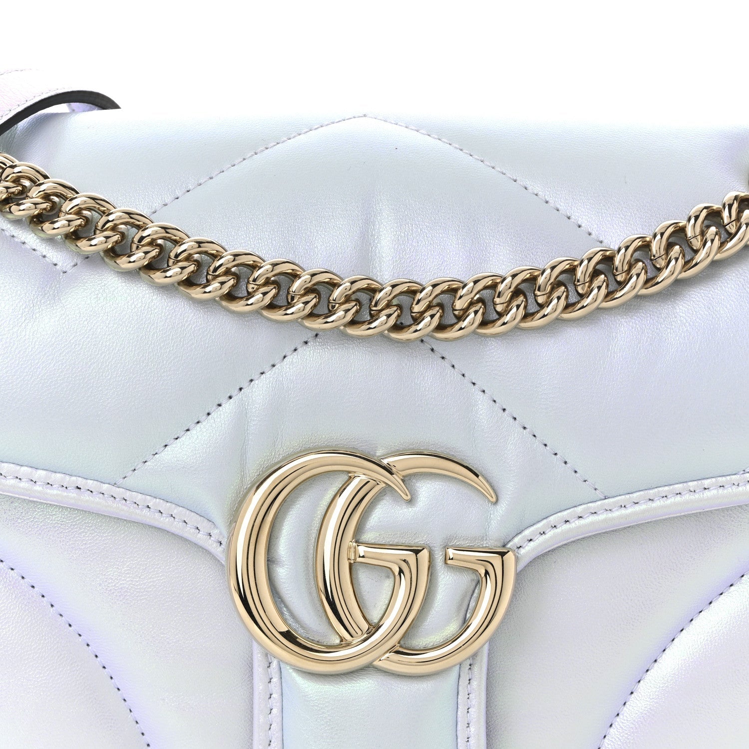 Iridescent Nappa Chevron Matelasse Small GG Marmont Shoulder Bag Snow Light Blue