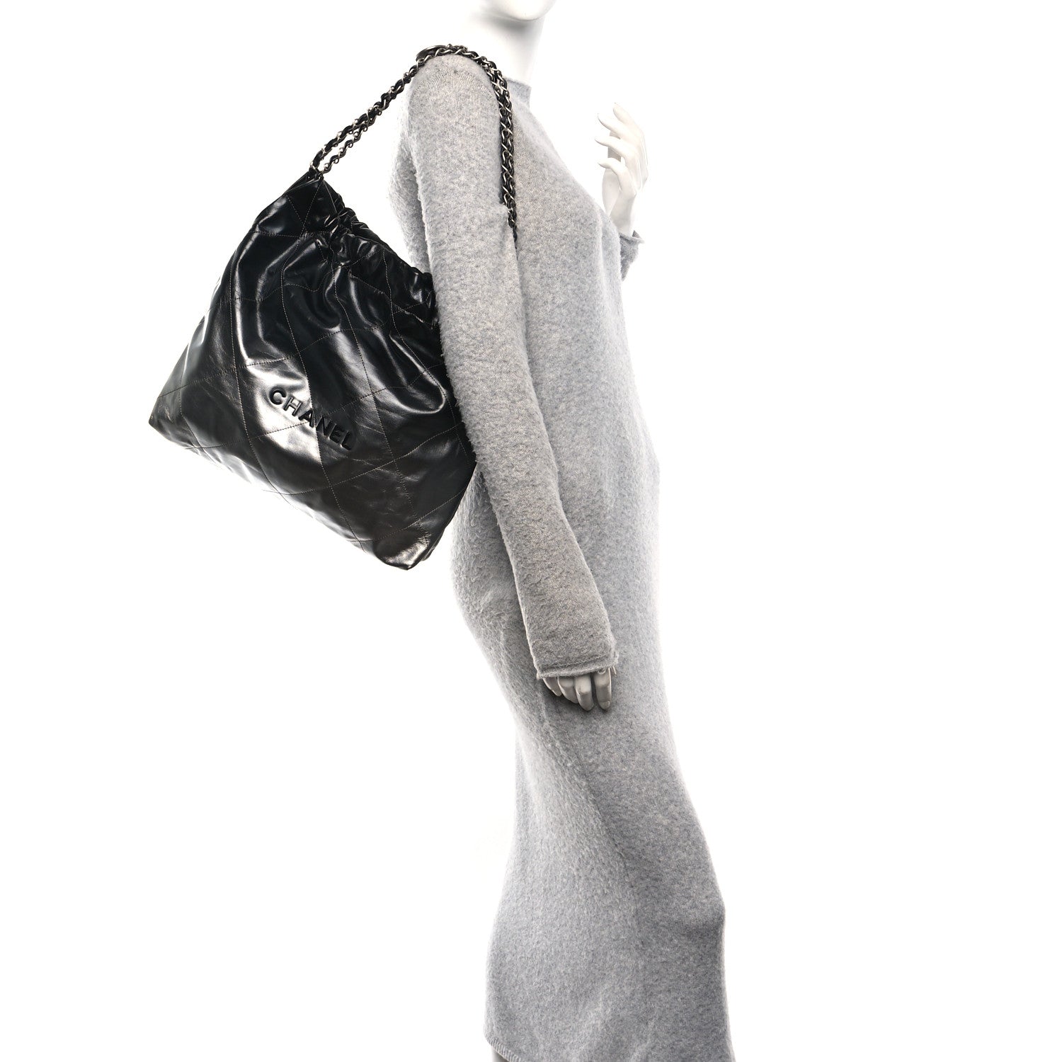Metallic Shaded Calfskin Quilted Chanel 22 Black Silver