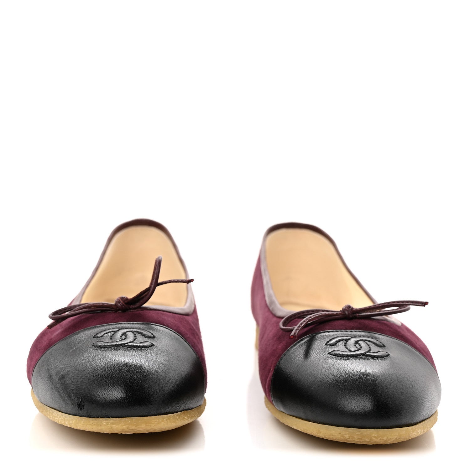 Suede Lambskin Cap Toe CC Ballerina Flats 41 Burgundy Black