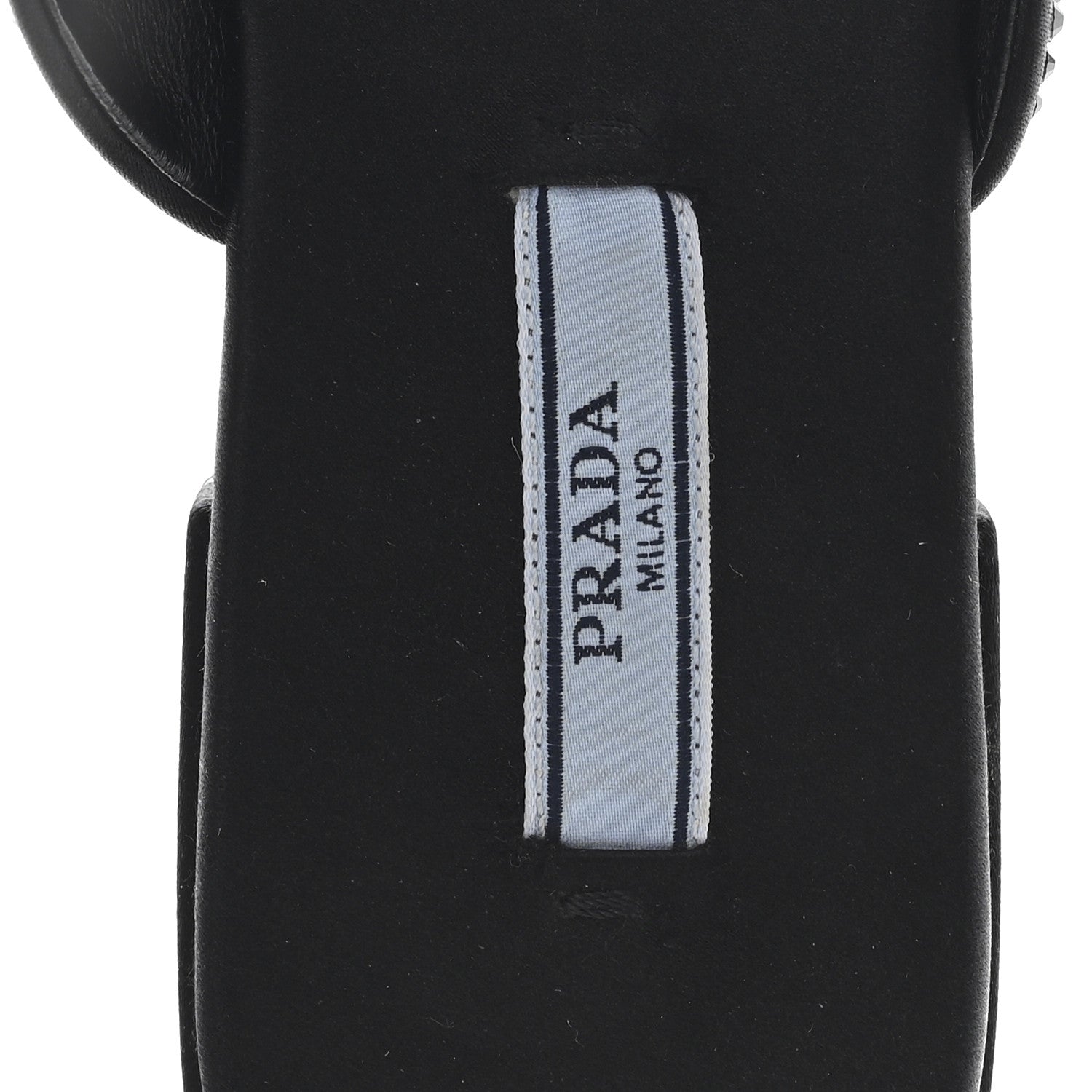 Satin Crystal Logo 10mm Slide Sandals  35 Black