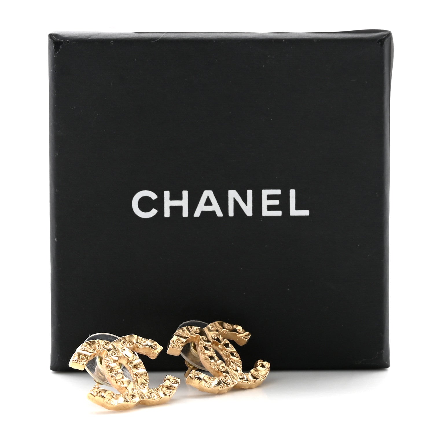 Metal Textured CC Earrings Gold