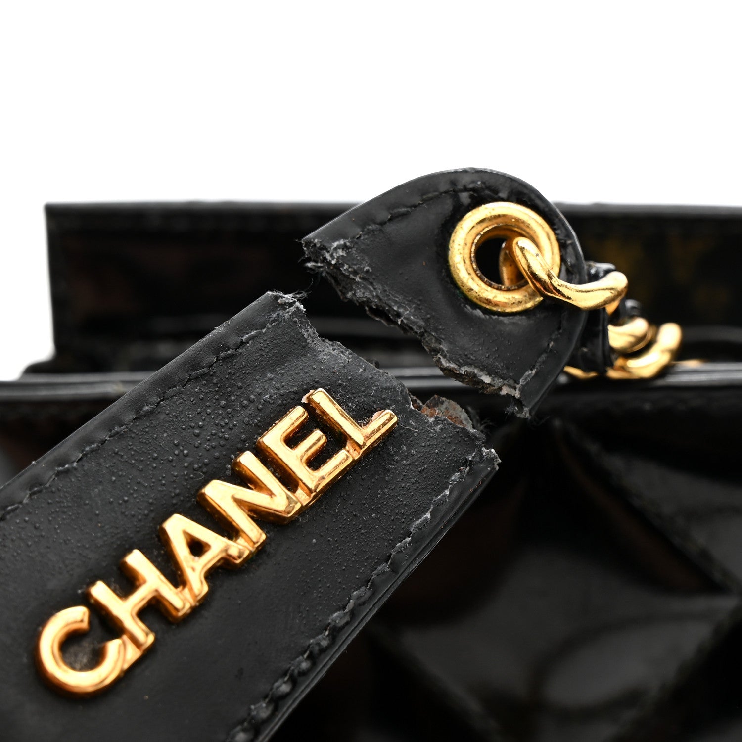 Patent Quilted Mini Shoulder Bag Black