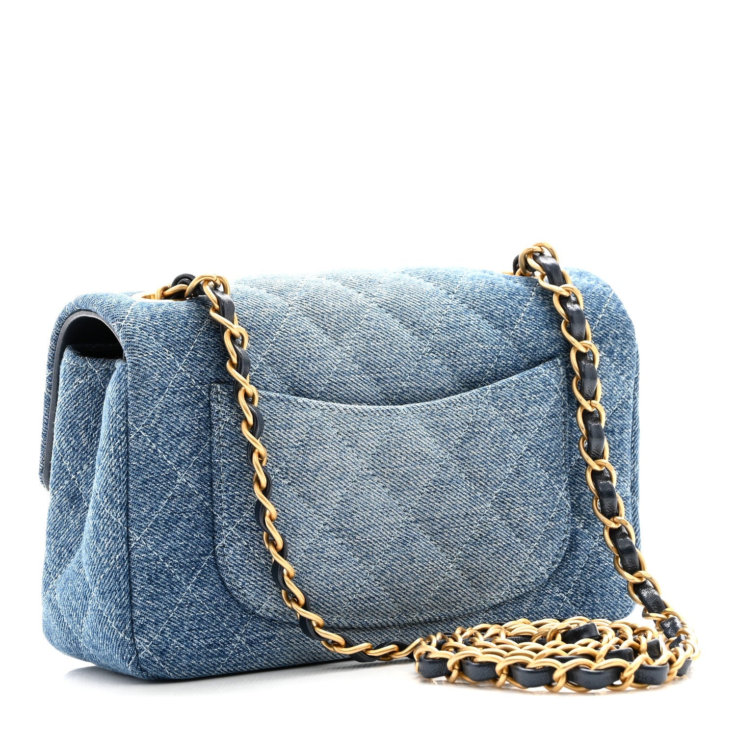 Washed Denim Quilted Mini Rectangular Flap Blue