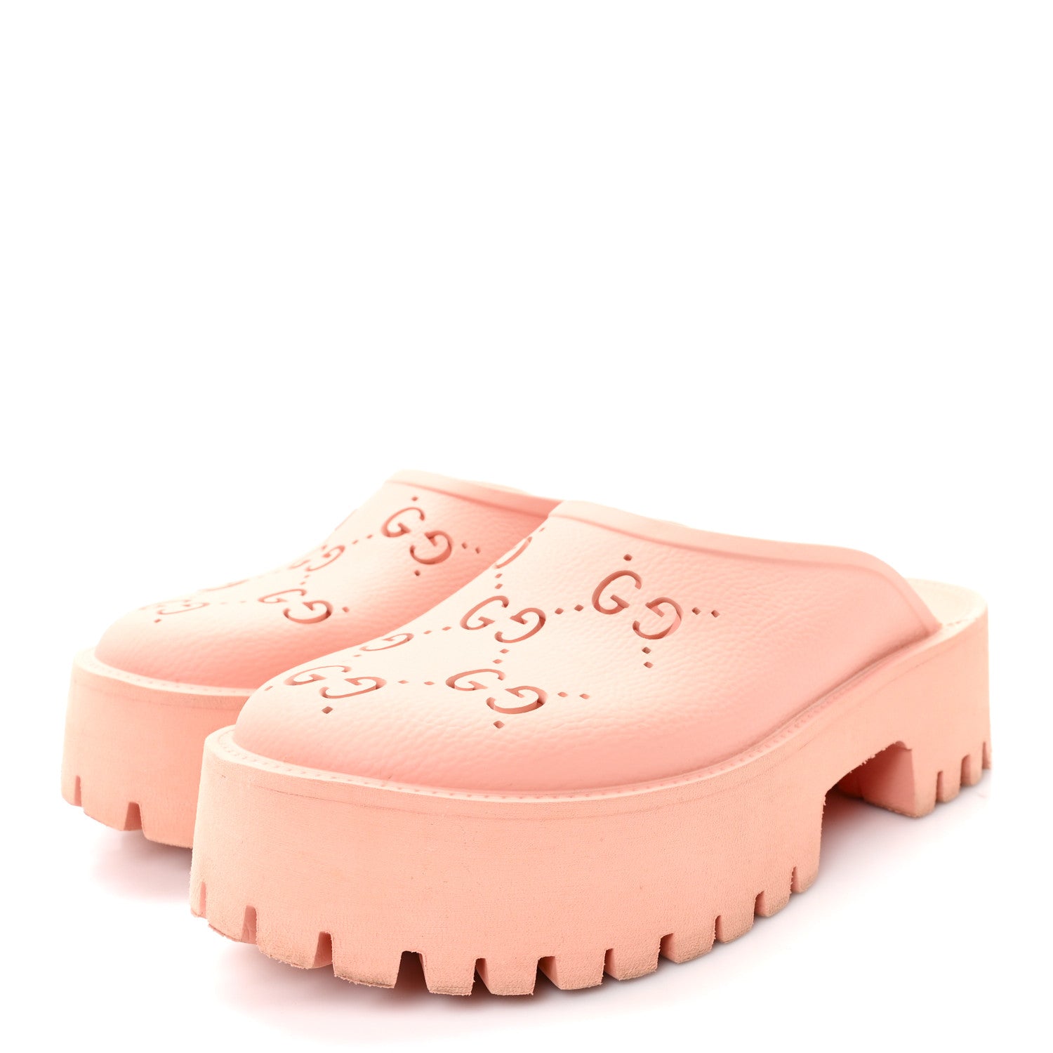 Rubber GG Monogram Perforated Elea Platform 55mm Lug Sole Sandals 41 Peachy Chic