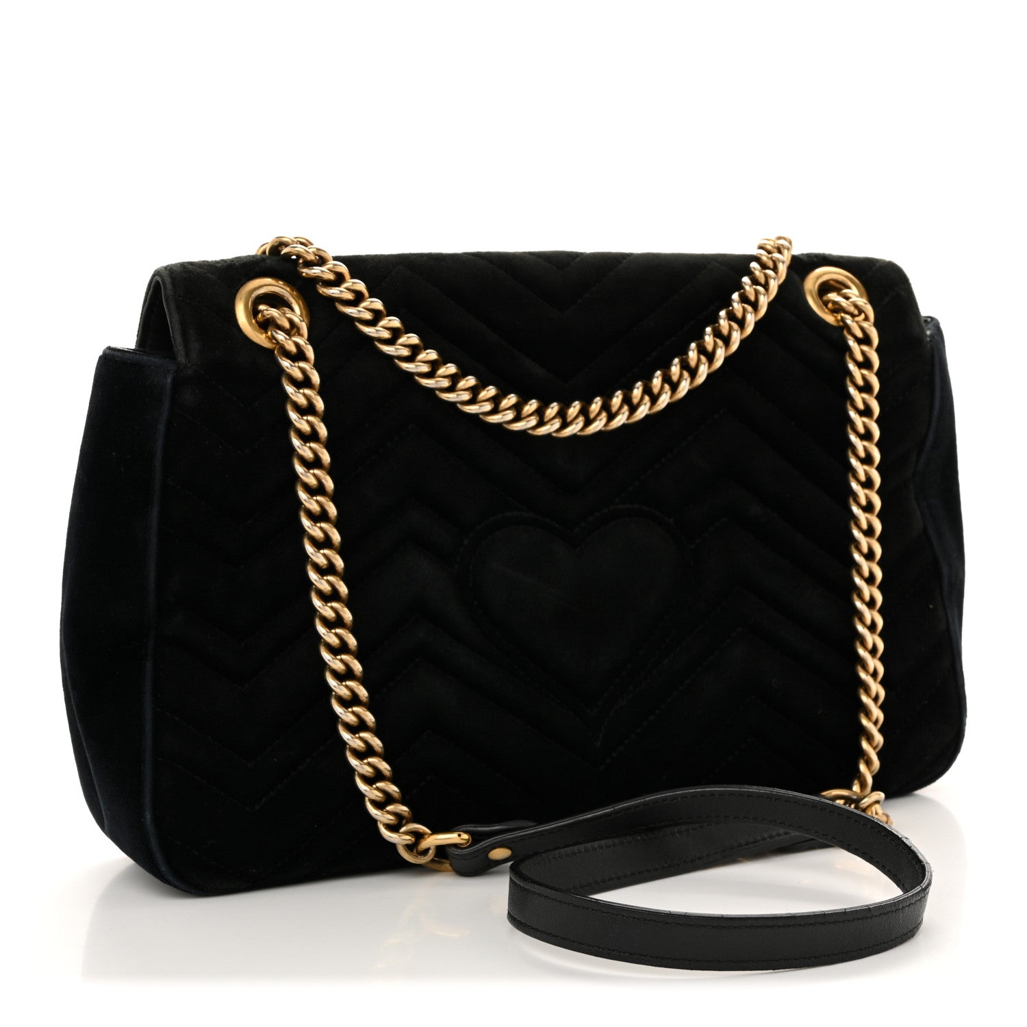 Velvet Matelasse Loved Embroidered Medium GG Marmont Shoulder Bag Black