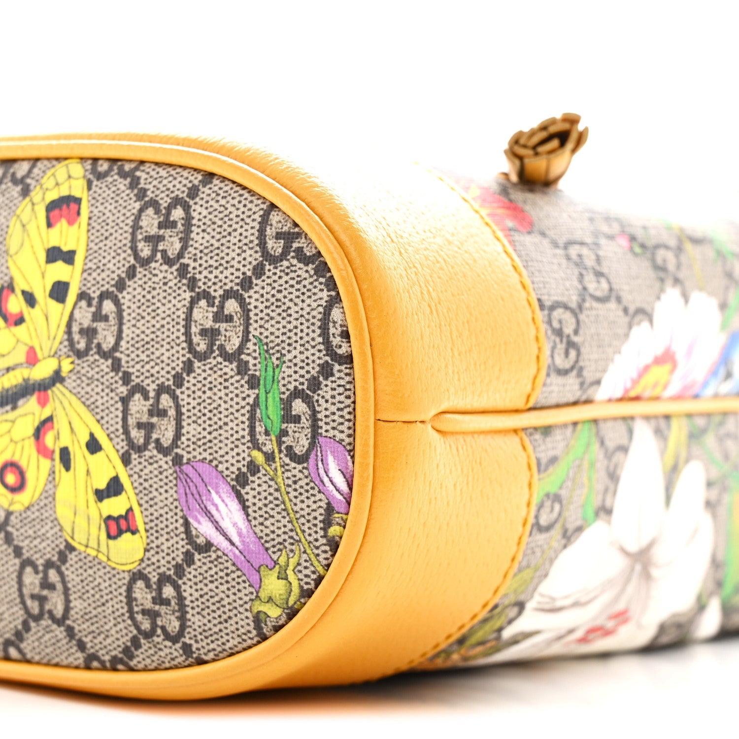 GG Supreme Monogram Flora Small Ophidia Bucket Bag Beige Multicolor Crop