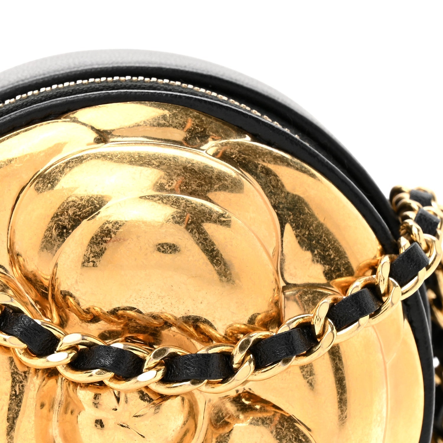 Lambskin Mini Camellia Bouquet Clutch With Chain Black Gold
