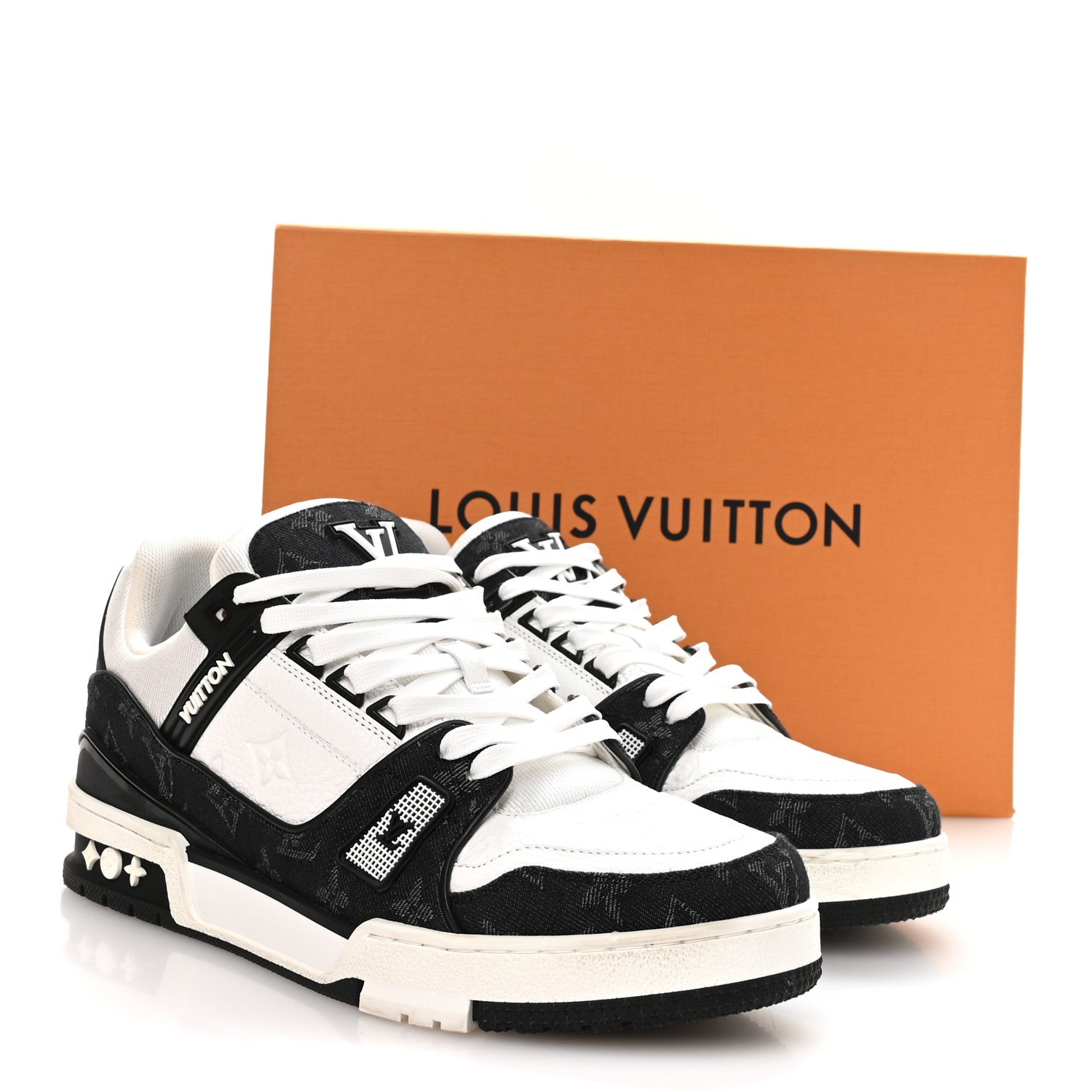 Calfskin Monogram Denim Mens LV Trainer Sneakers 8.5 Black