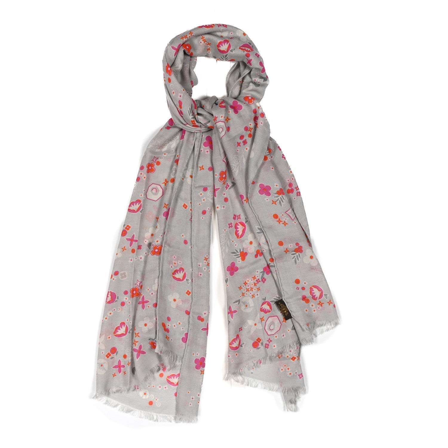 Cashmere Silk Wool Floral Stole Grey