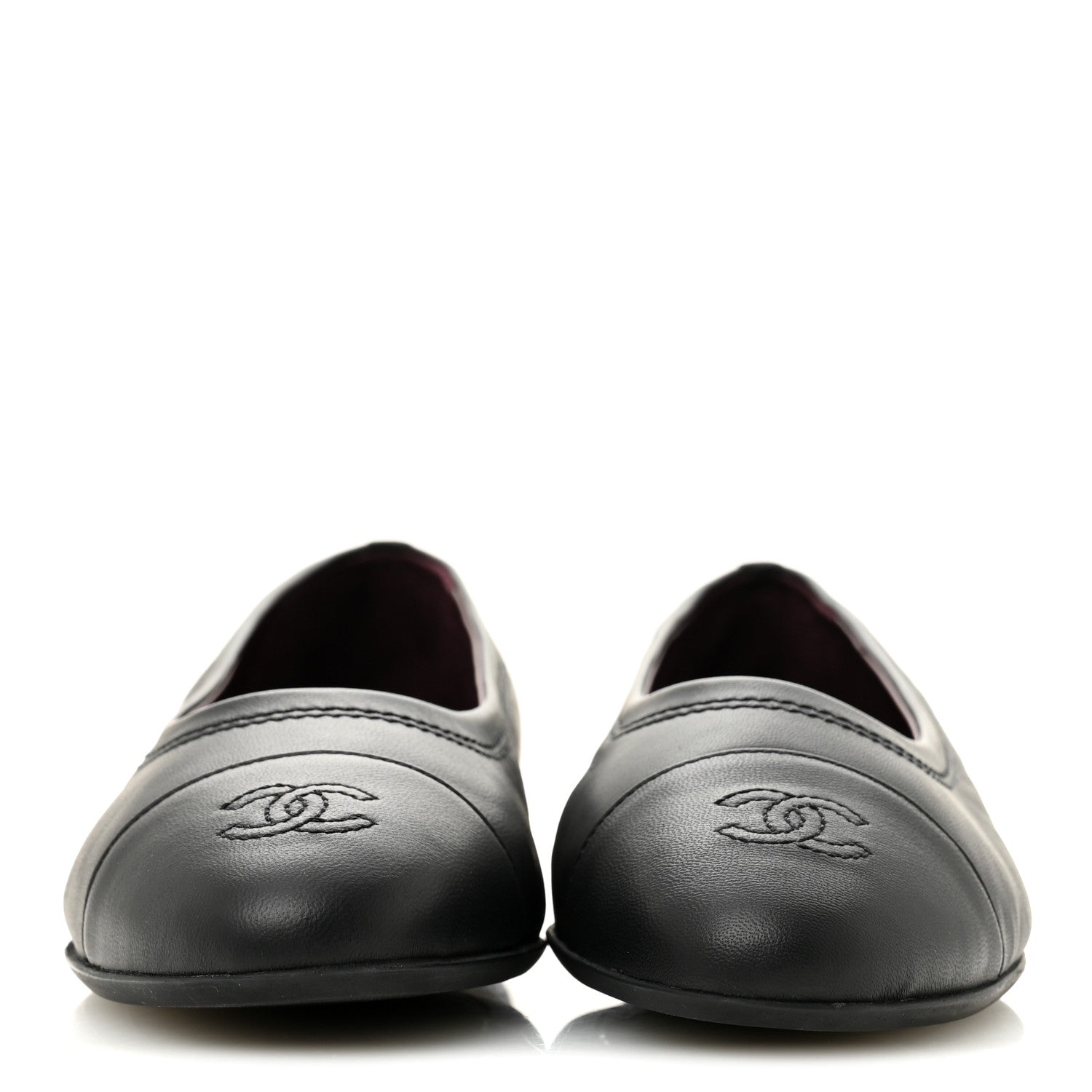 Lambskin Cap Toe CC Uniform Ballerina Flats 40 Black