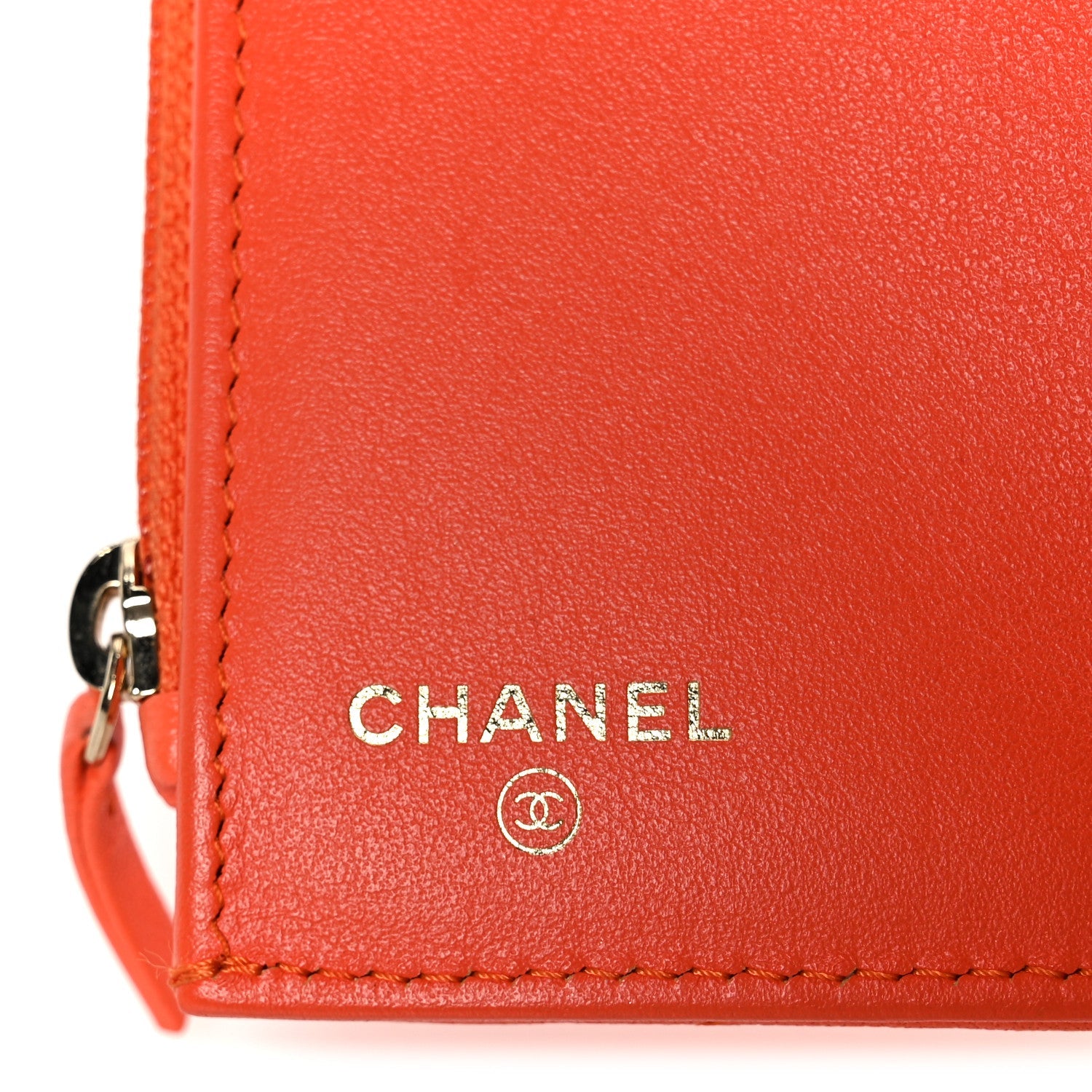 Goatskin Quilted Chanel 19 Small Flap Wallet Orange