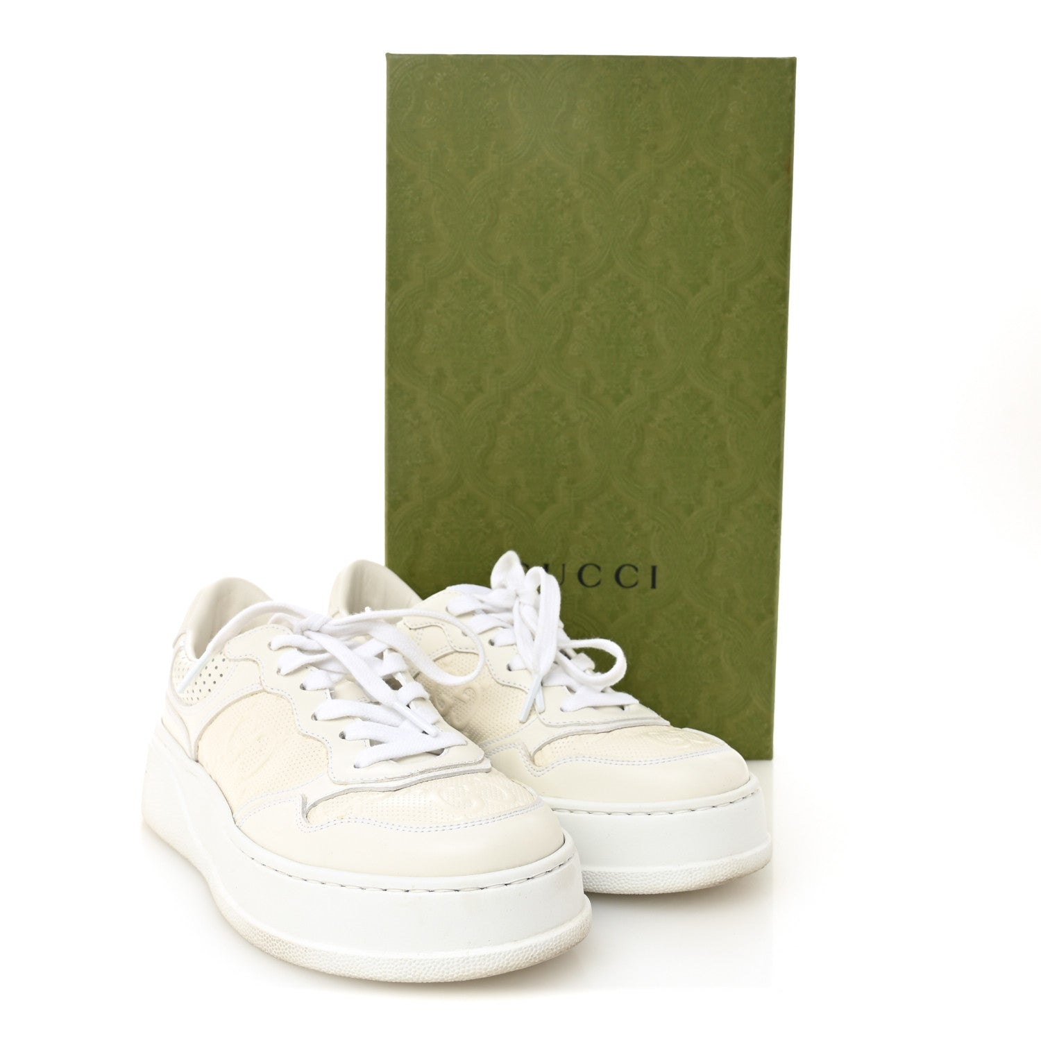 Calfskin GG Tennis Embossed Perforated Womens Platform 55mm Sneakers 37 Great White