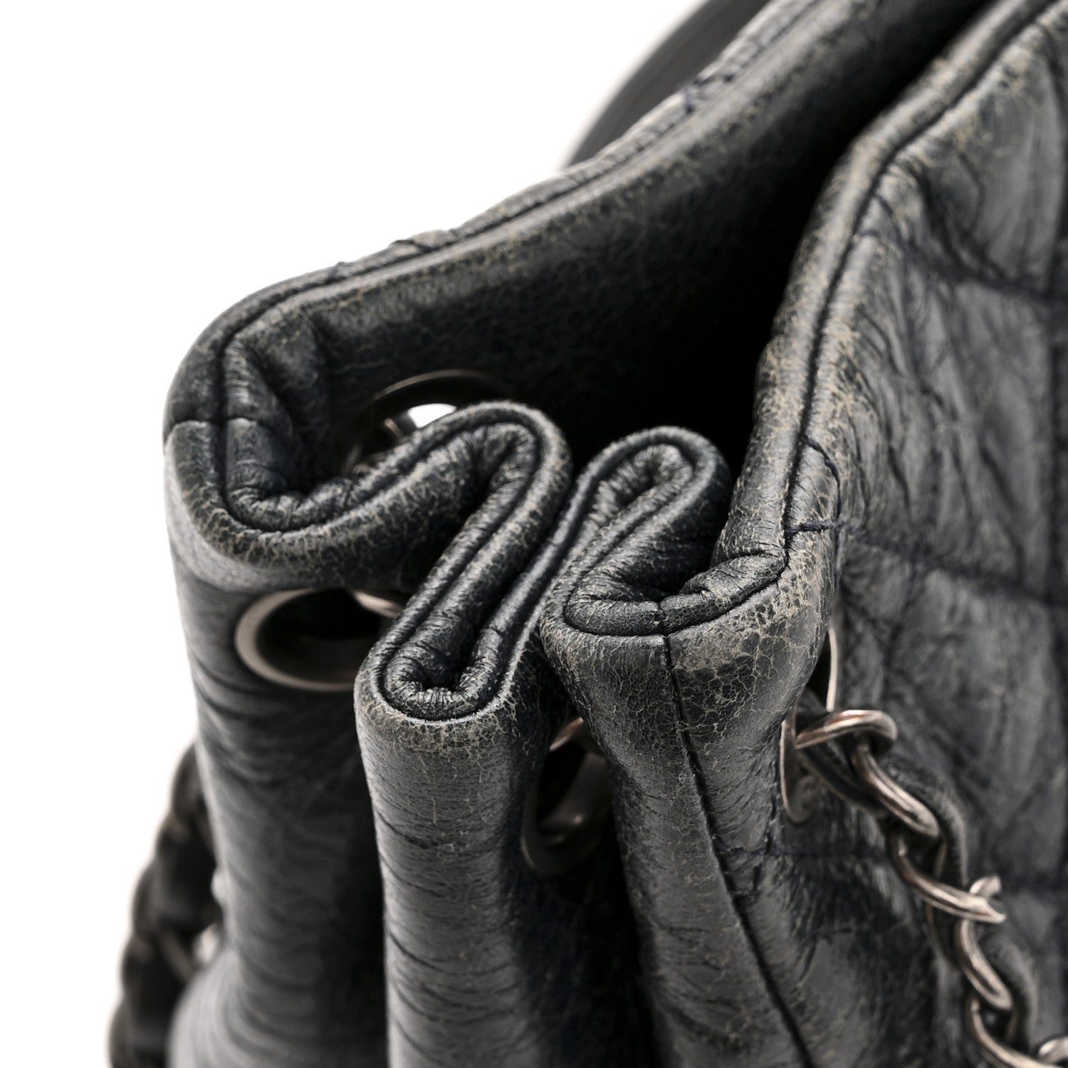 Glazed Calfskin Quilted Tote Navy