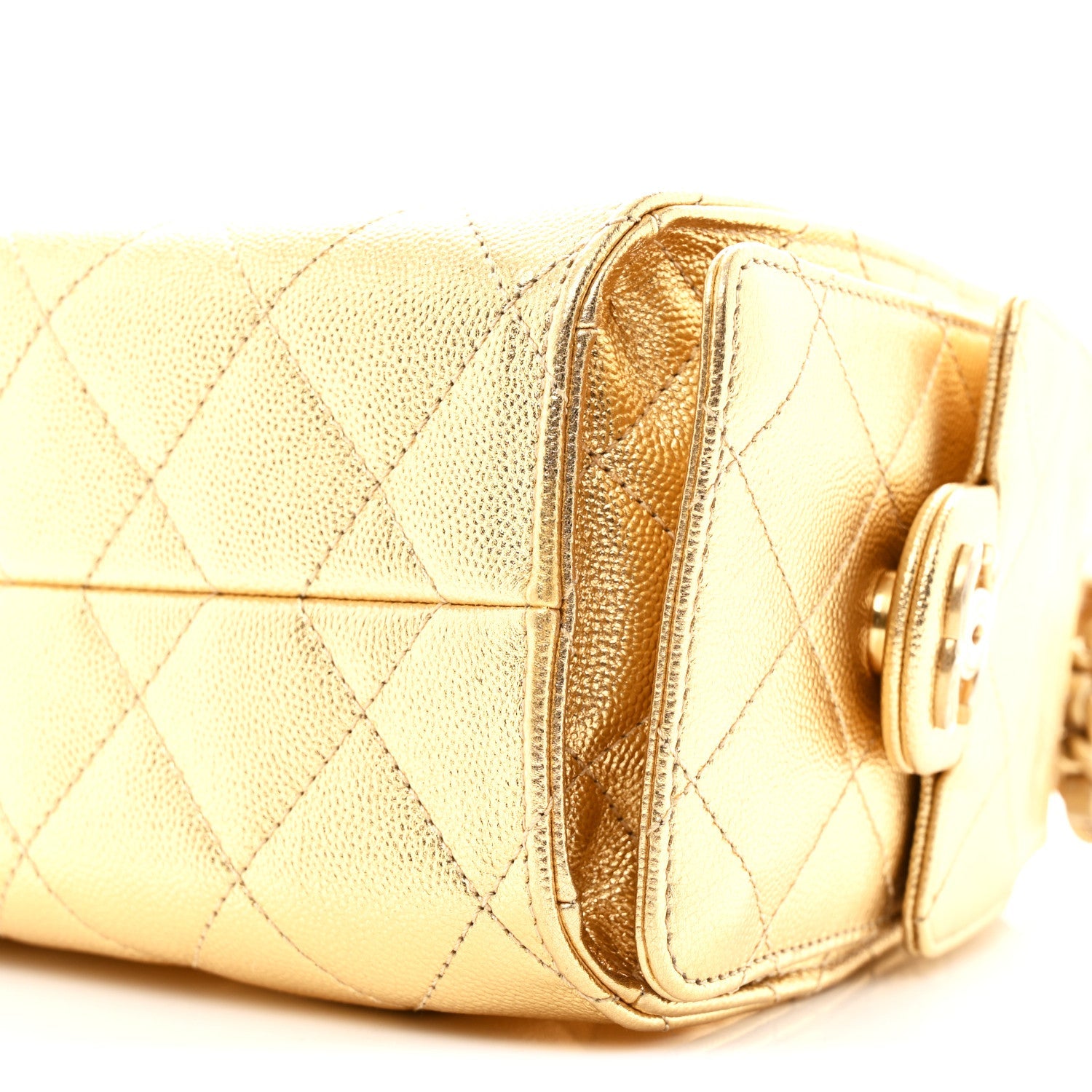 Metallic Caviar Quilted Mini Chanel 25 Handbag Gold